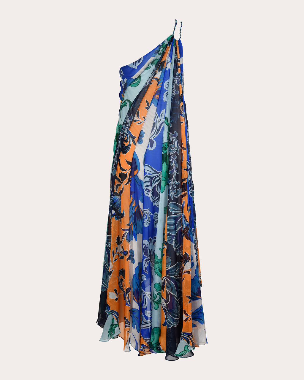 Iris Floral Silk Chiffon Asymmetric Paneled Maxi Dress
