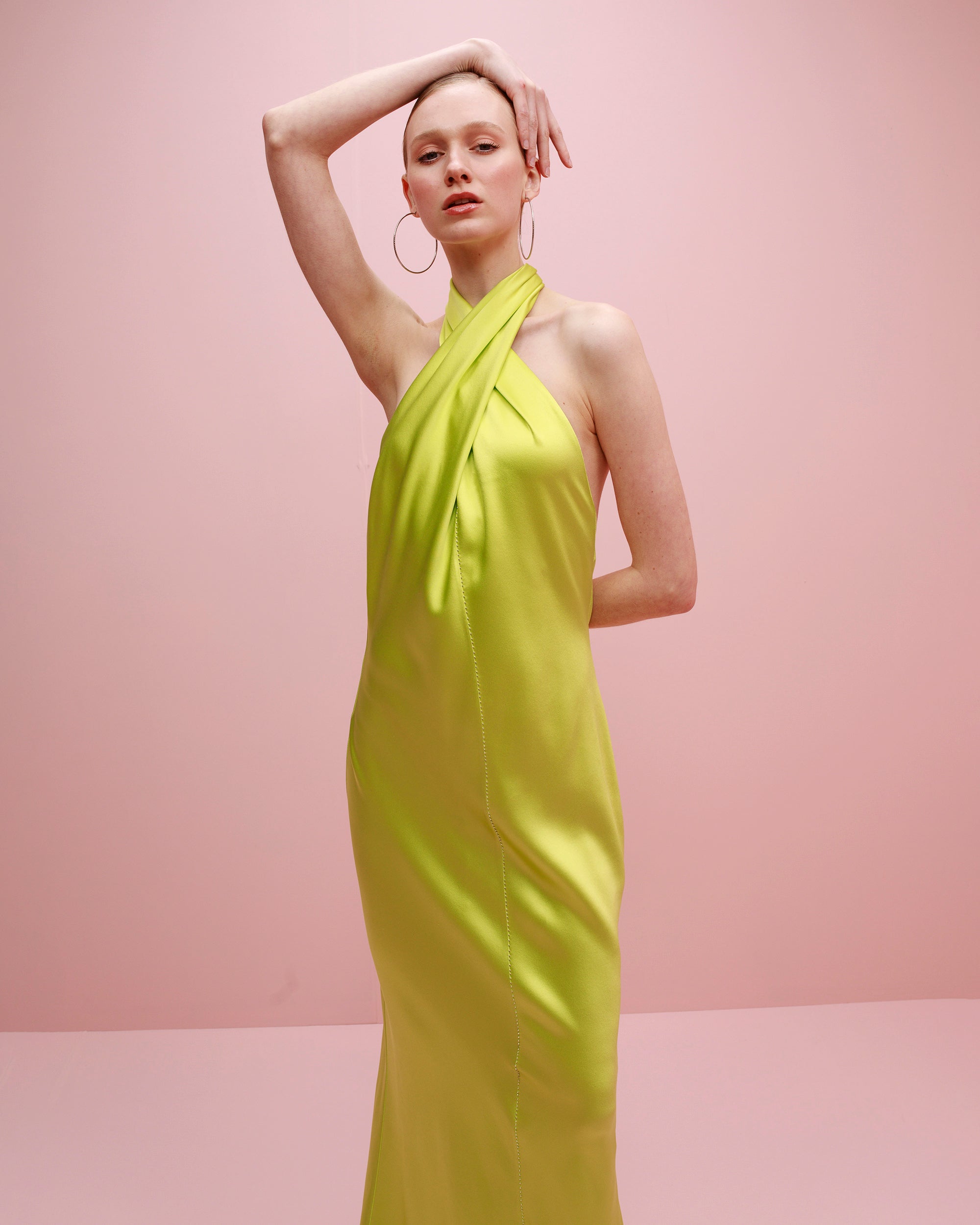 Olivia Embroidered Silk Bias Halter Maxi Dress