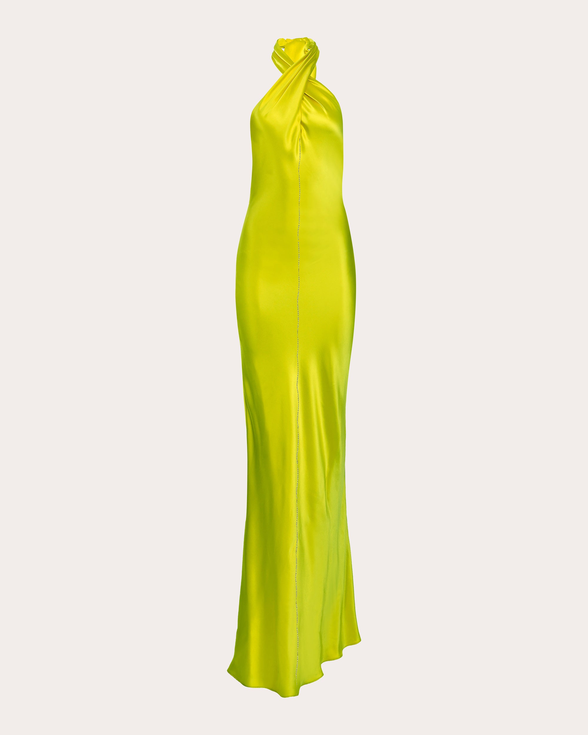 Olivia Embroidered Silk Bias Halter Maxi Dress