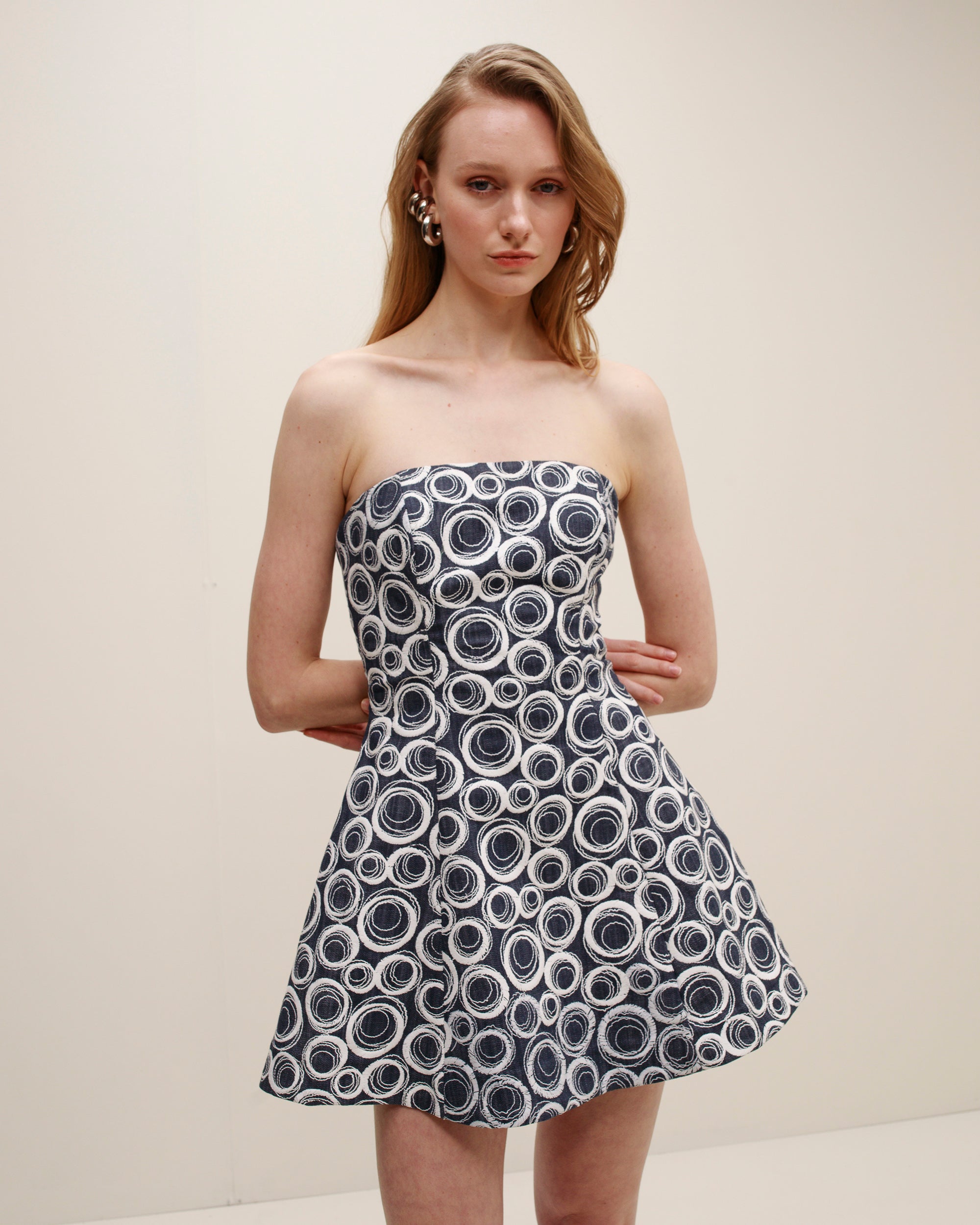 Padua Embroidered Denim Strapless Mini Dress