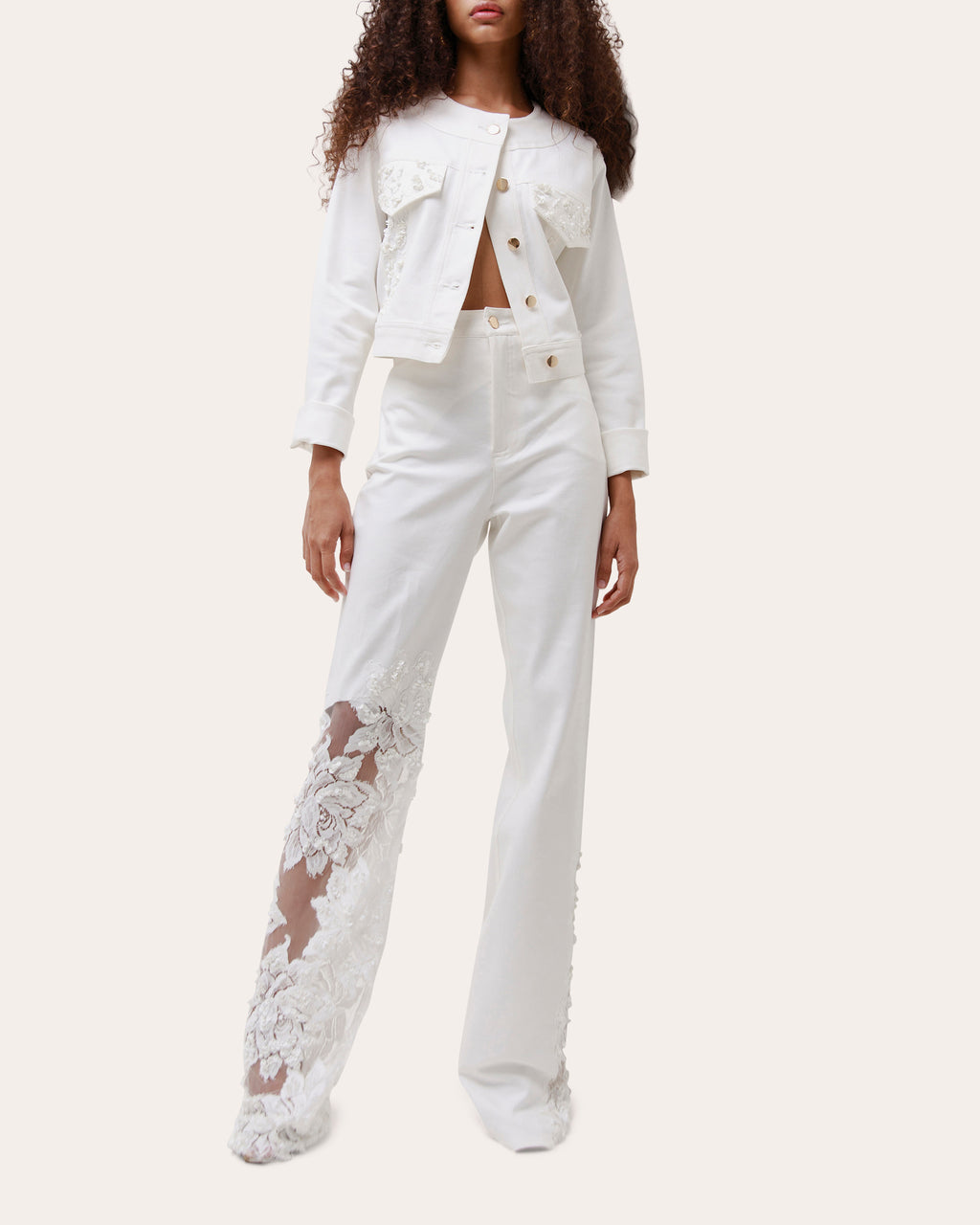 Gardenia Sequin Floral Lace Flared Jeans