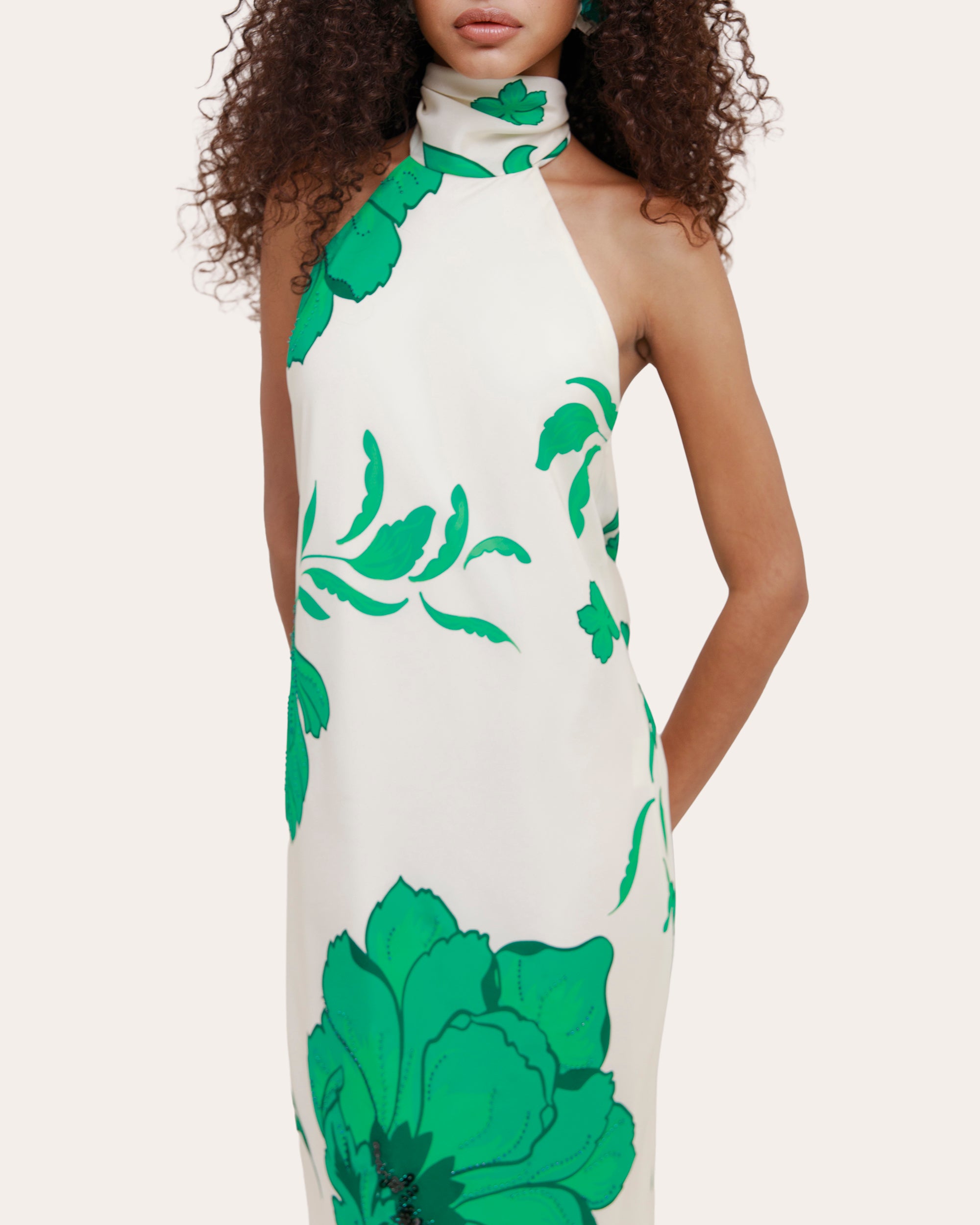 Hera Beaded Floral Silk Halter Gown
