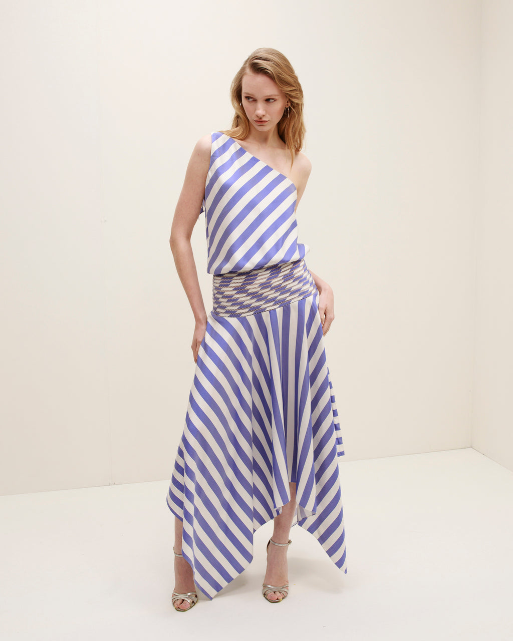 Banda Stripe Silk Asymmetric Handkerchief Dress