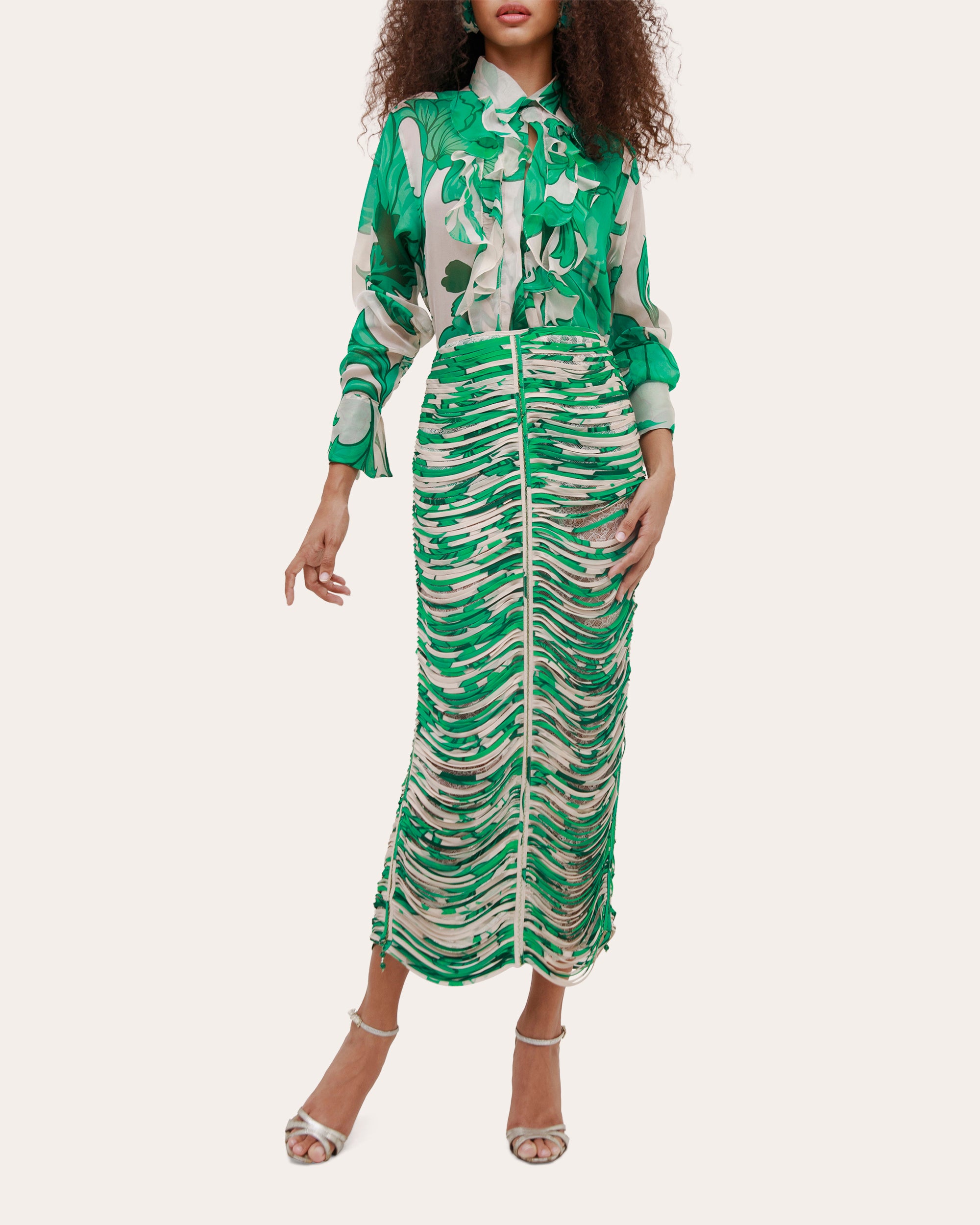 Danielle Floral Silk Pata de Cabra Midi Skirt