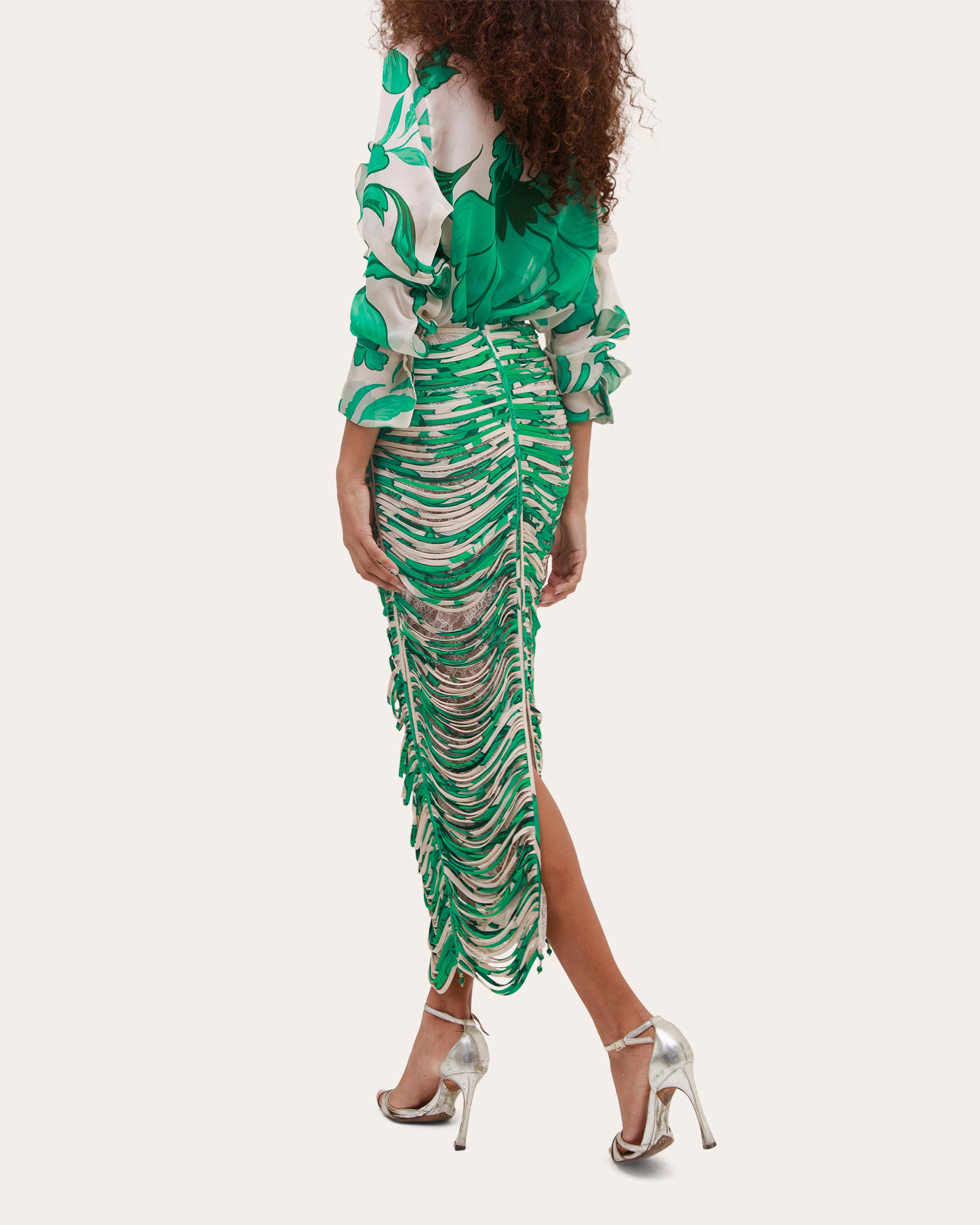 Danielle Floral Silk Pata de Cabra Midi Skirt