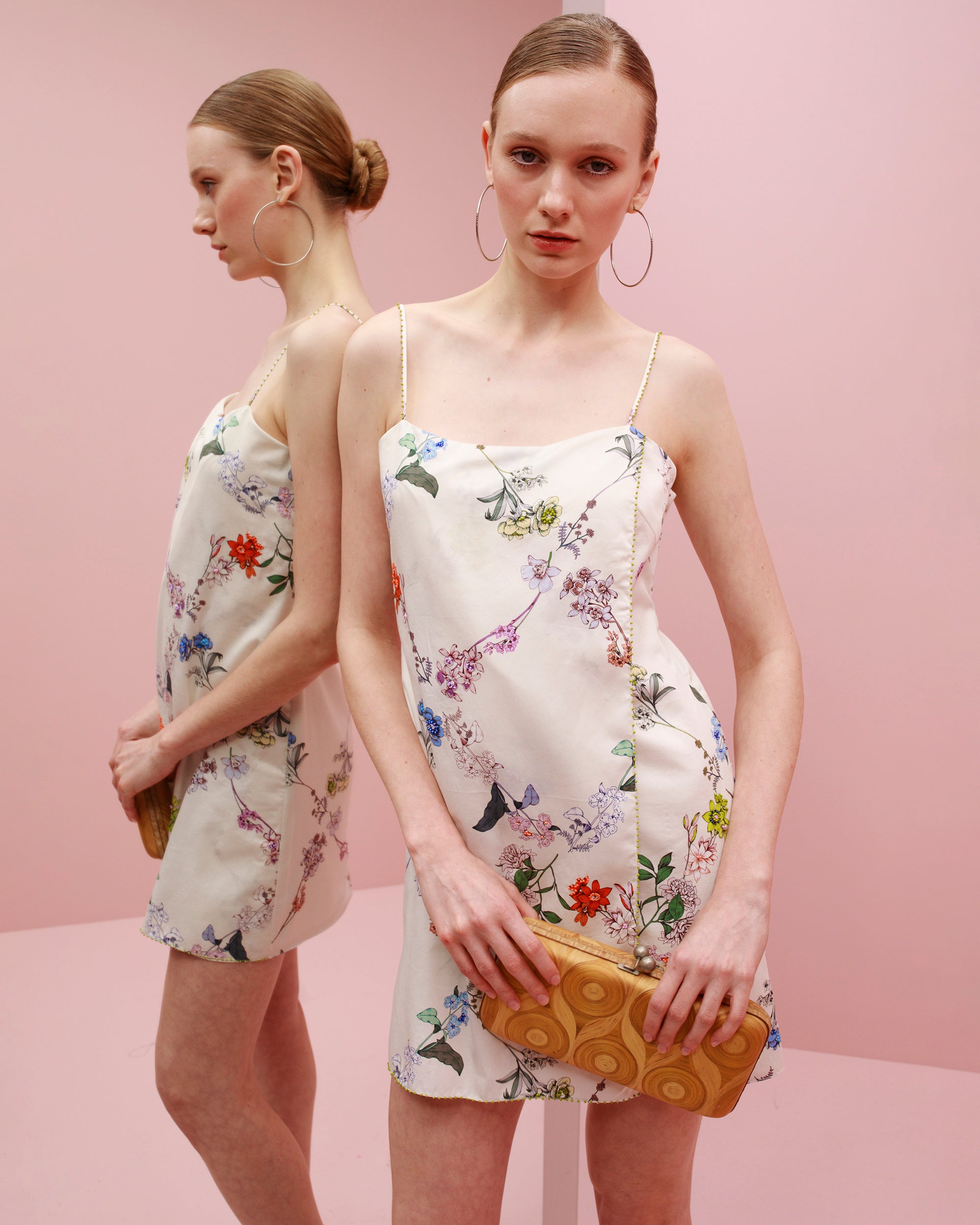 Limon Embellished Floral Cotton Mini Slip Dress