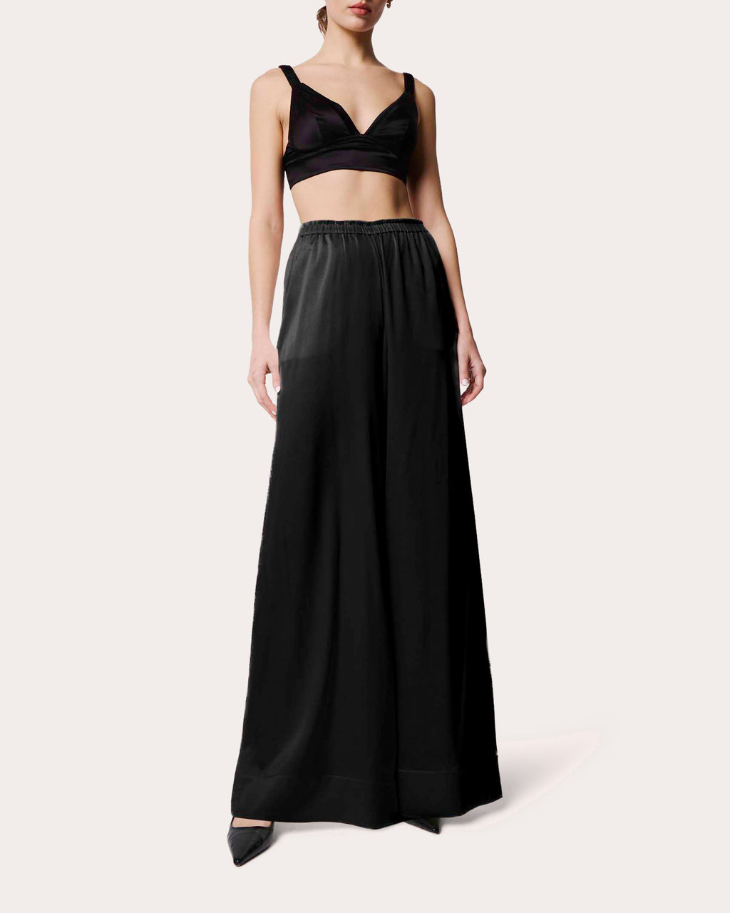 Lourdes Stretch Silk Wide-Leg Pants
