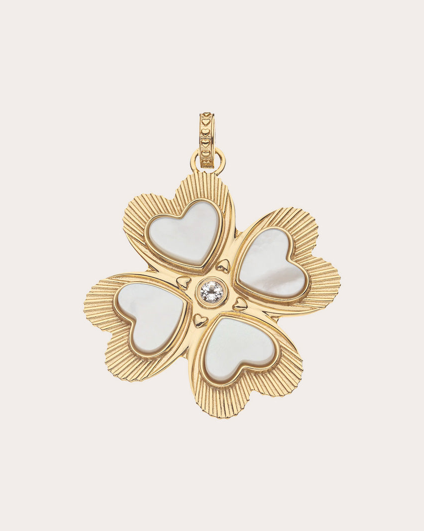 Mother of Pearl LUCKY in Love Clover Pendant Necklace