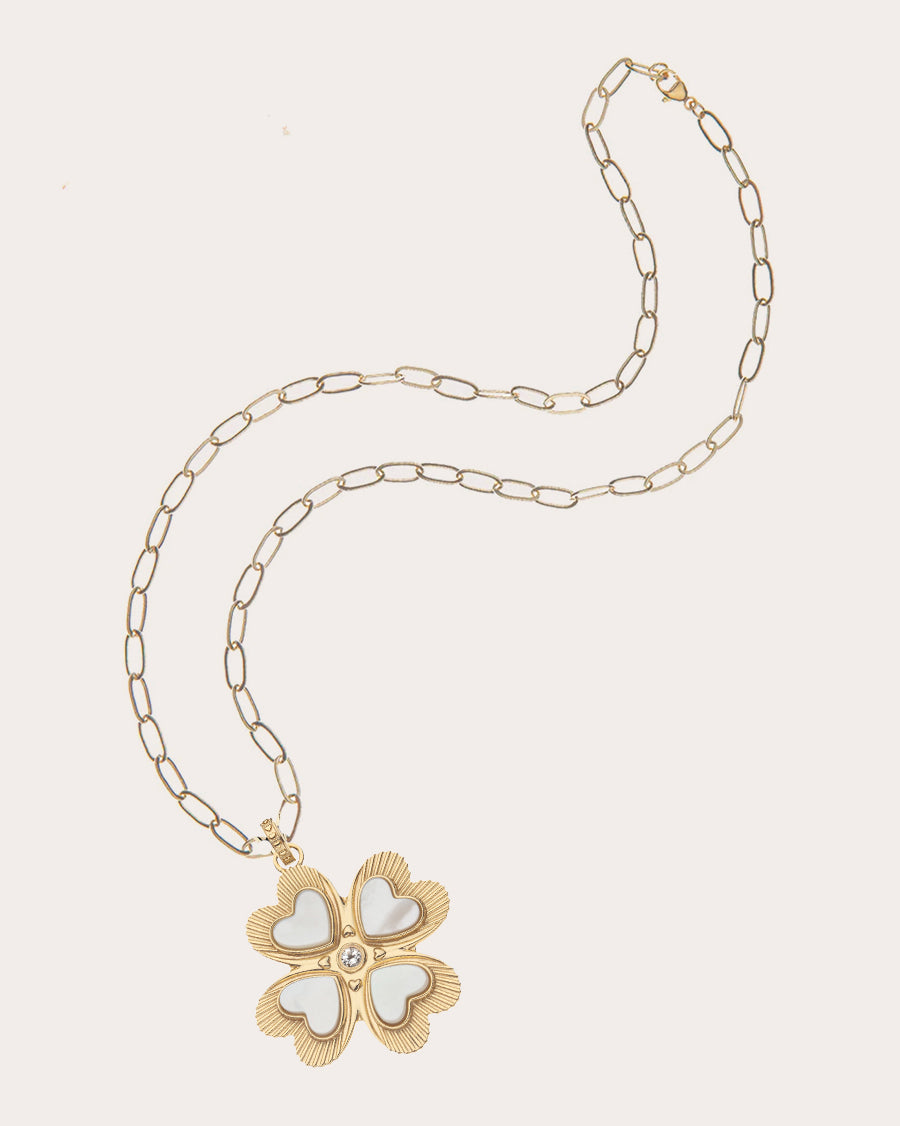 Mother of Pearl LUCKY in Love Clover Pendant Necklace