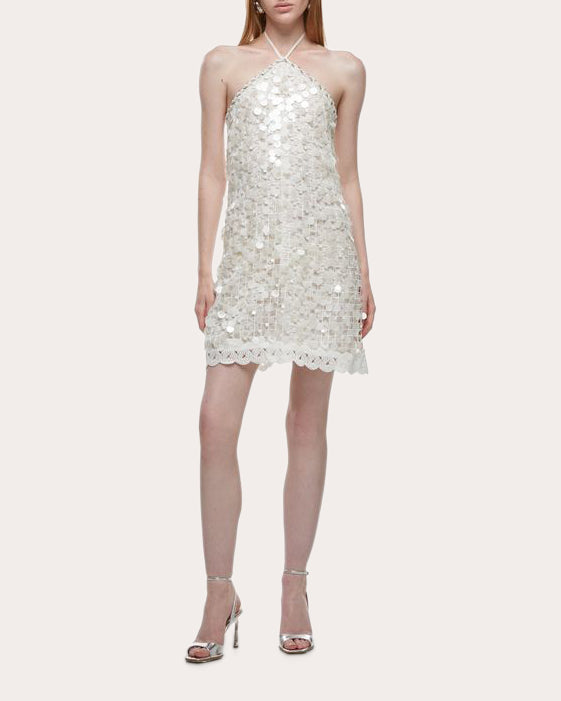 Marina Sequin Paillette Halter Mini Dress