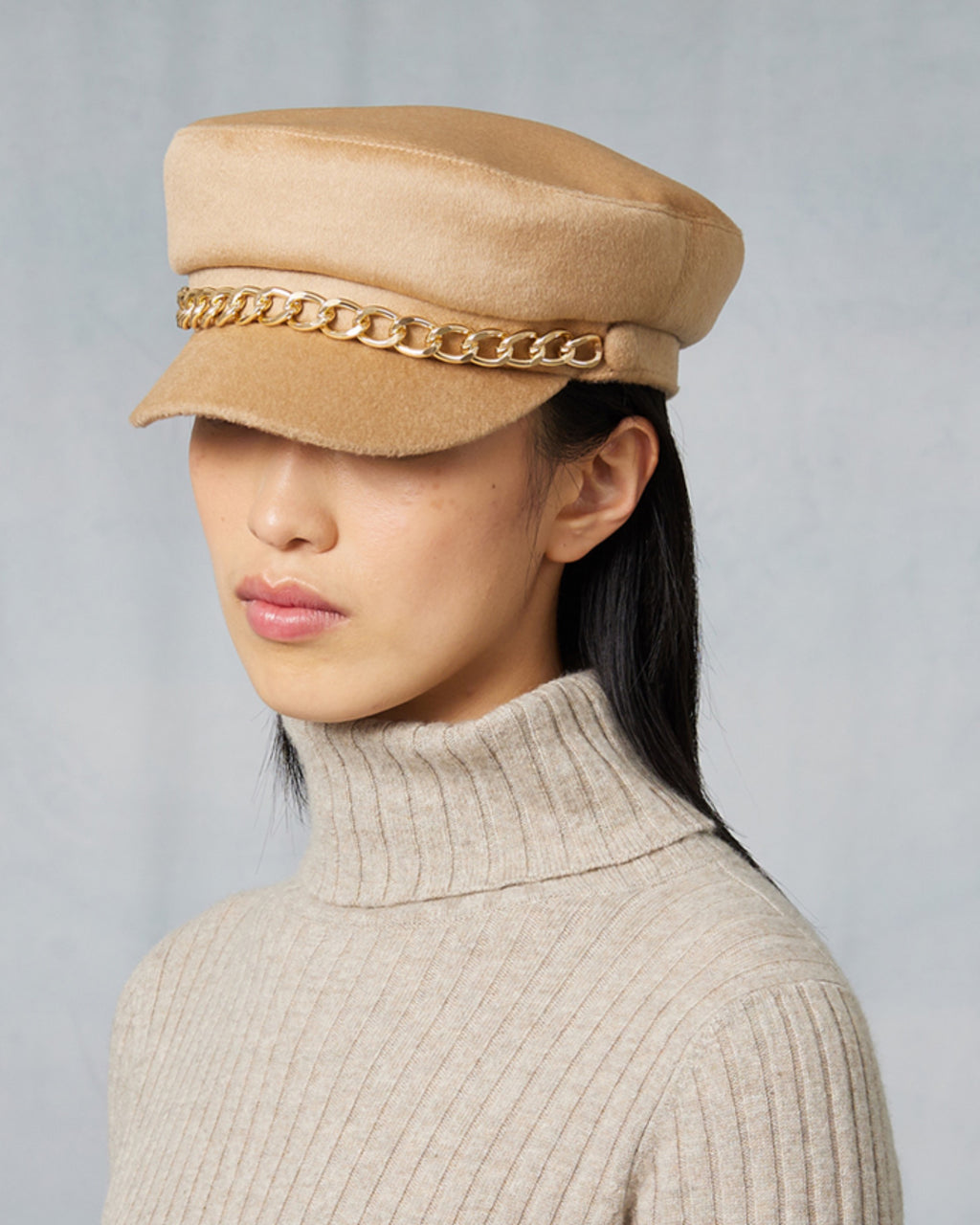 Marina Chain-Embellished Cashmere Cadet Cap