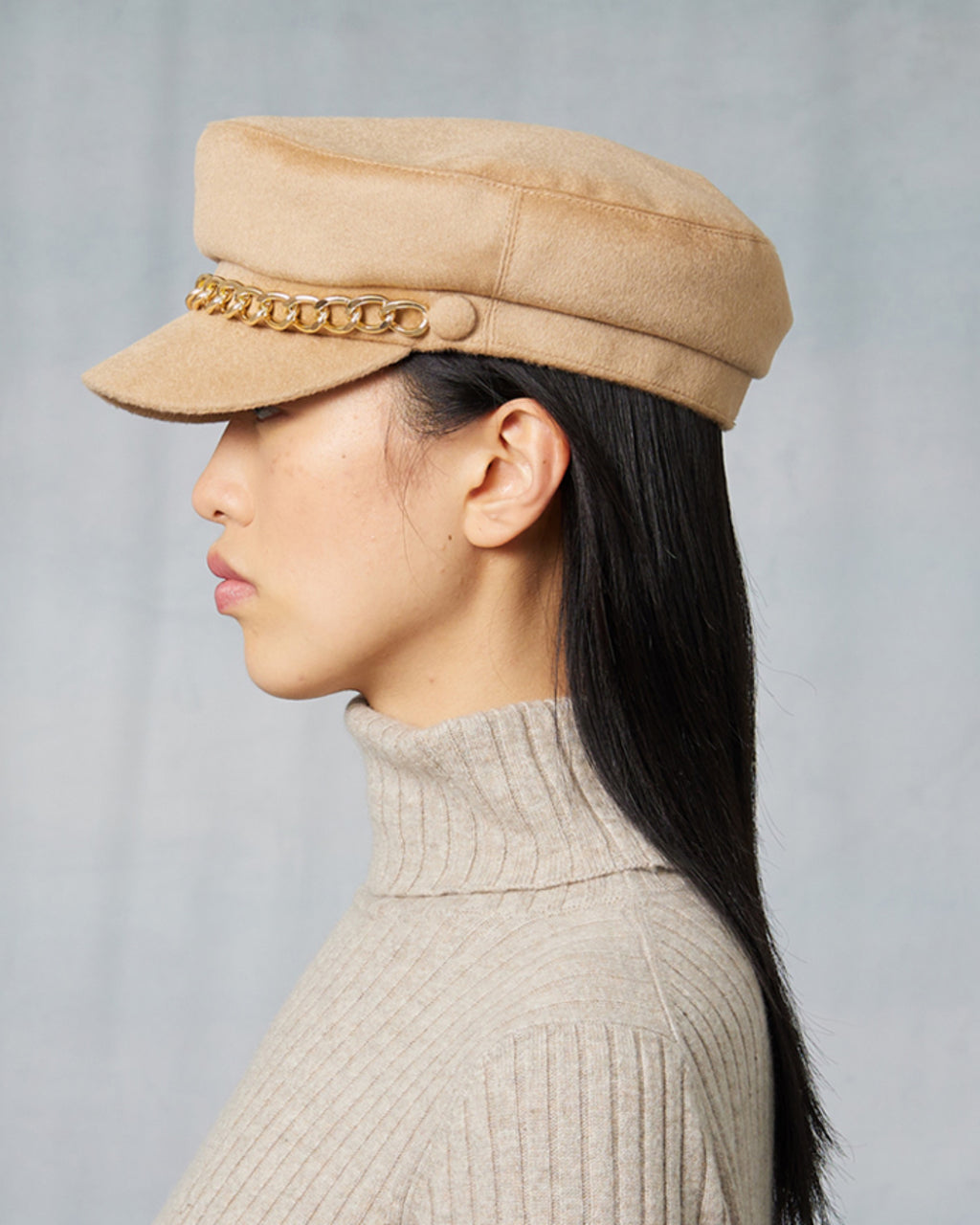 Marina Chain-Embellished Cashmere Cadet Cap