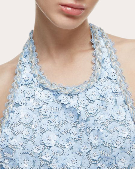 Medianoche Floral Sequin Halter Mini Dress