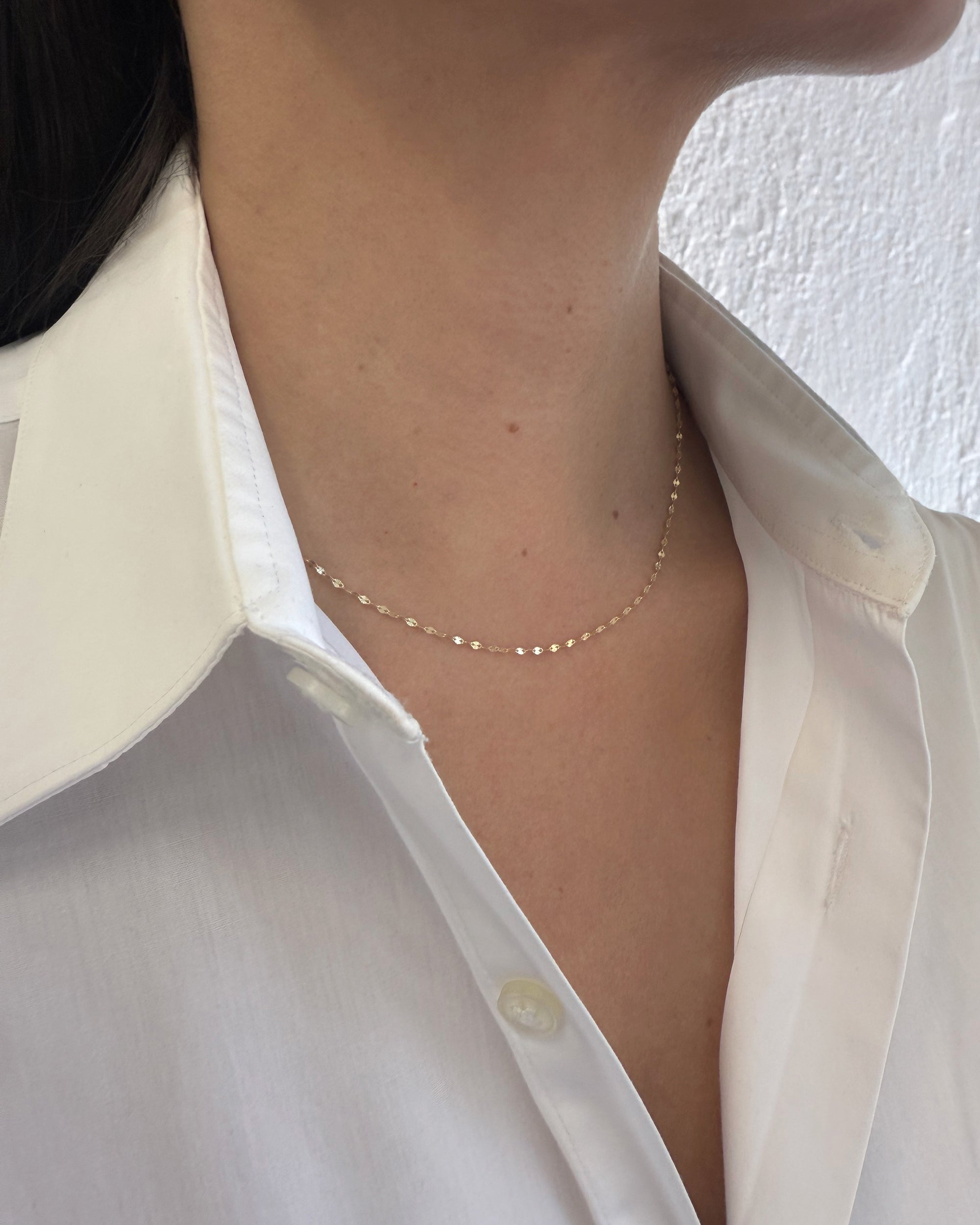 14k Gold Mini Mirror Chain Necklace