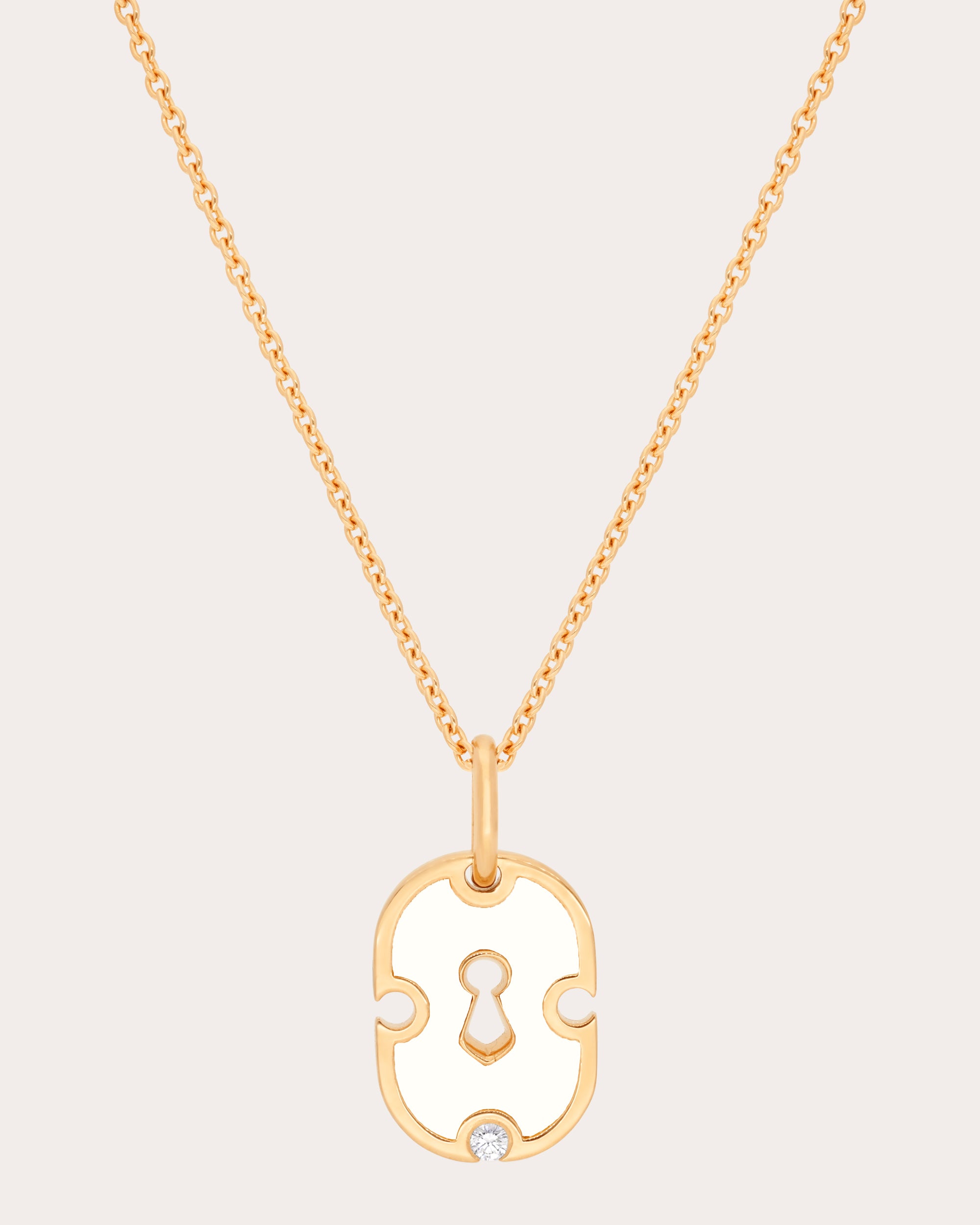 White Ceramic & Diamond Unlock Pendant Necklace
