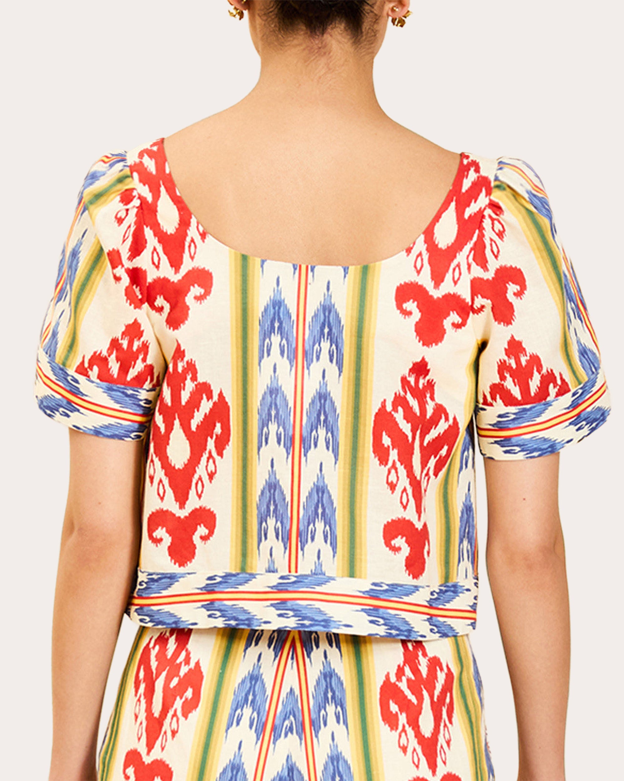 Maldives Ikat Puff-Sleeve Crop Top