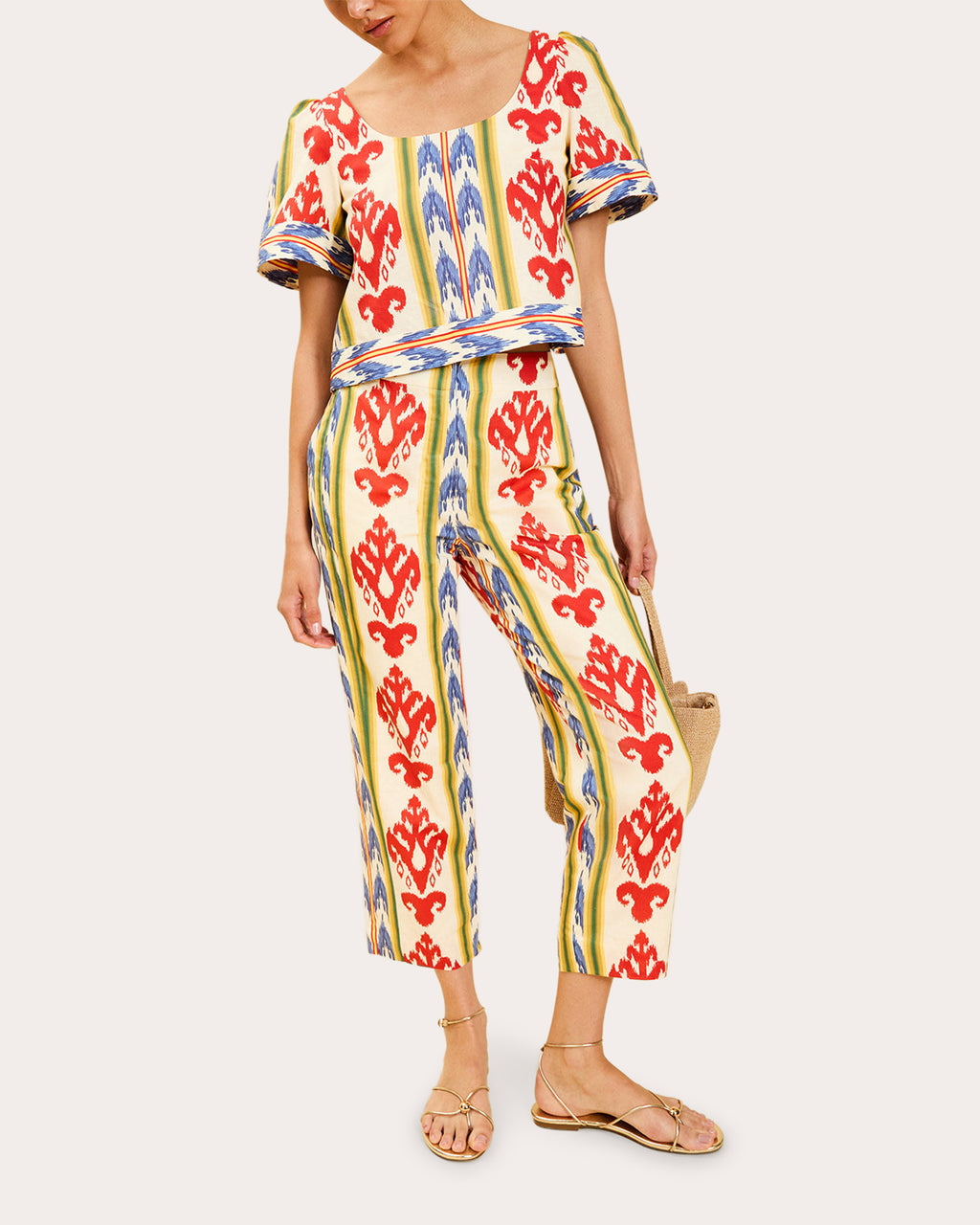 Maldives Ikat Puff-Sleeve Crop Top