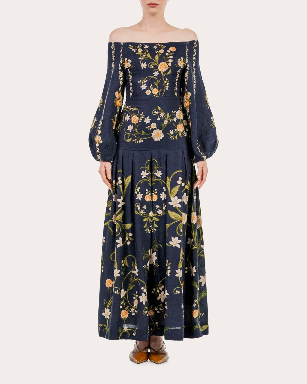 Senlis Valle Linen Off-Shoulder Maxi Dress