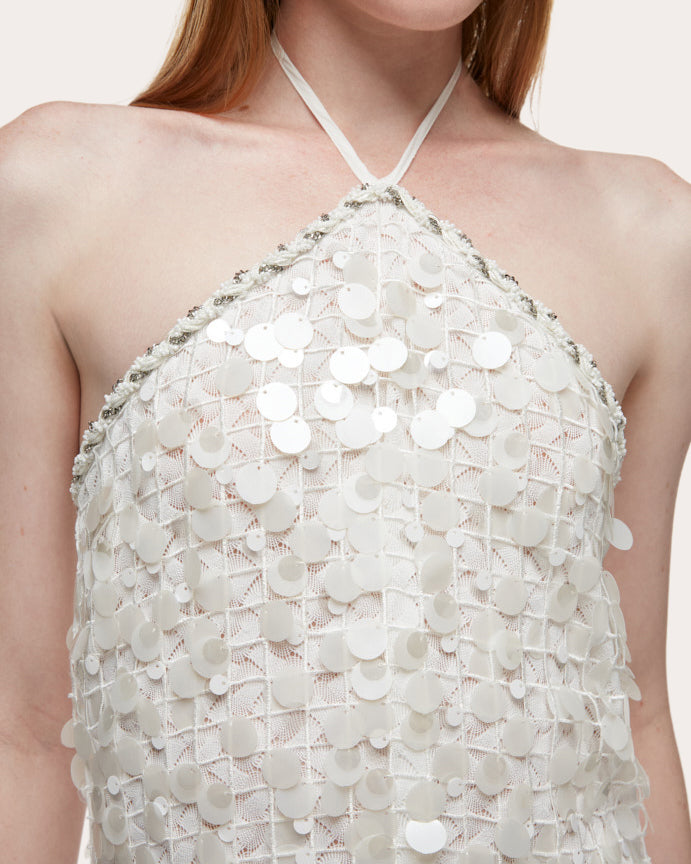 Marina Sequin Paillette Halter Mini Dress