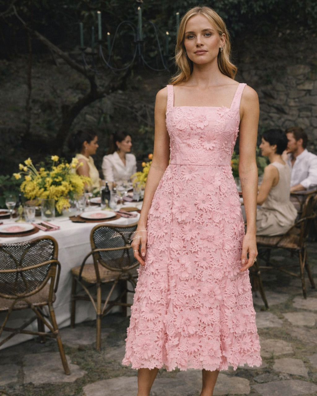 Manila Lace Midi Dress 14 / BLUSH PINK