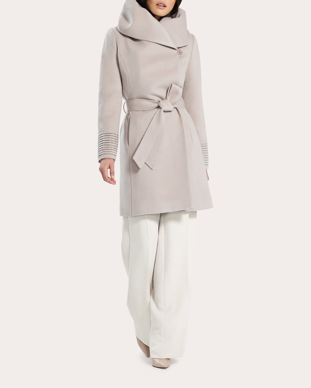 Alpaca Wool Mid-Length Hooded Wrap Coat