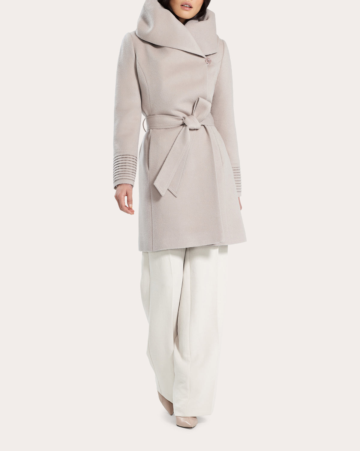 Alpaca Wool Mid-Length Hooded Wrap Coat