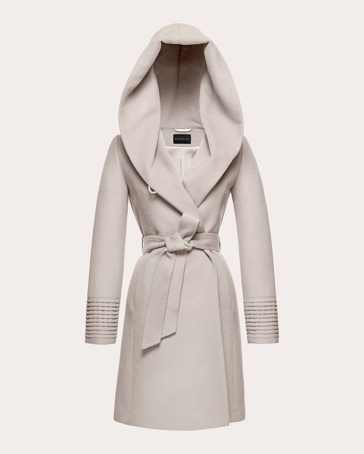 Alpaca Wool Mid-Length Hooded Wrap Coat