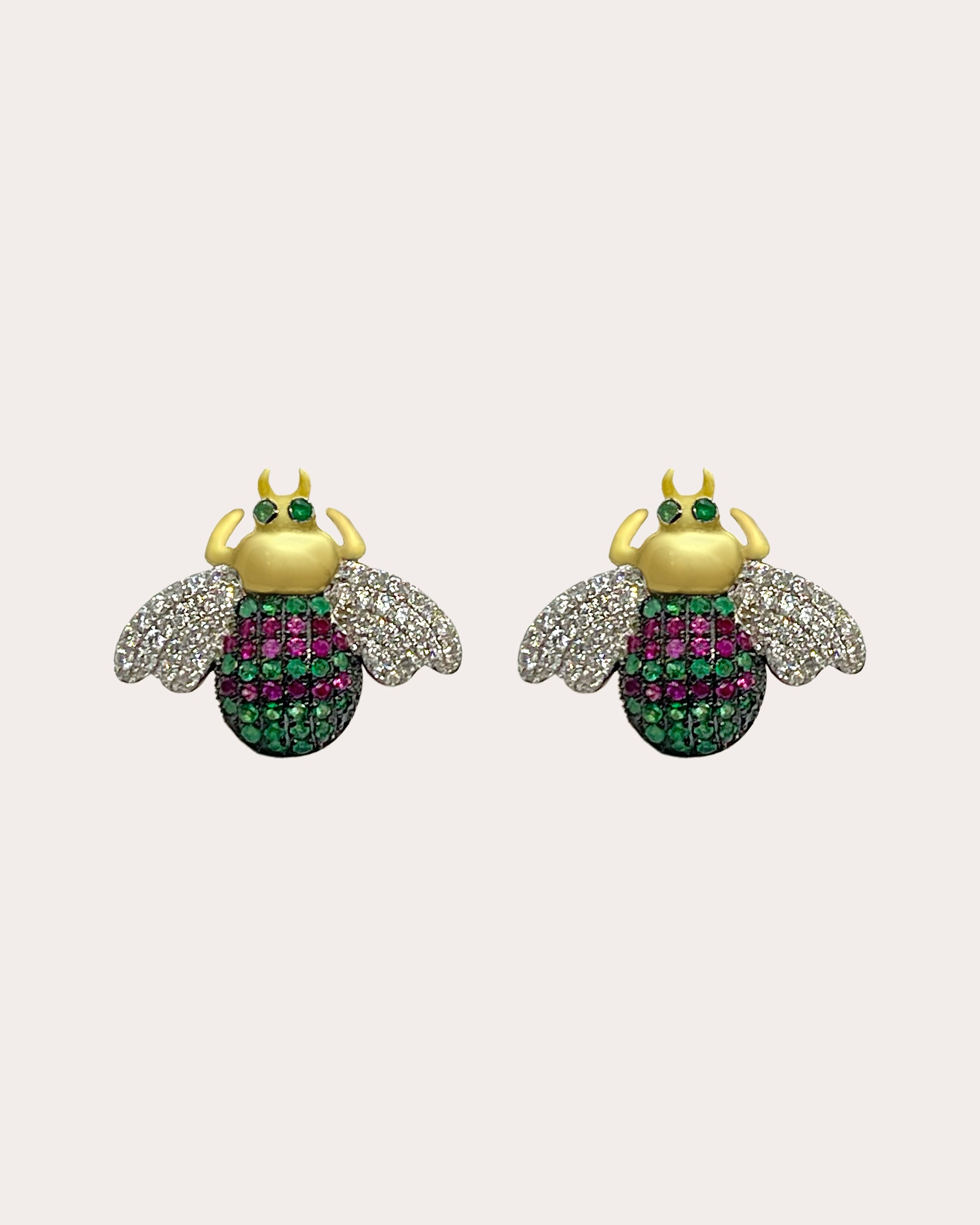 Emerald & Ruby 18k Gold Mini Apis Stud Earrings