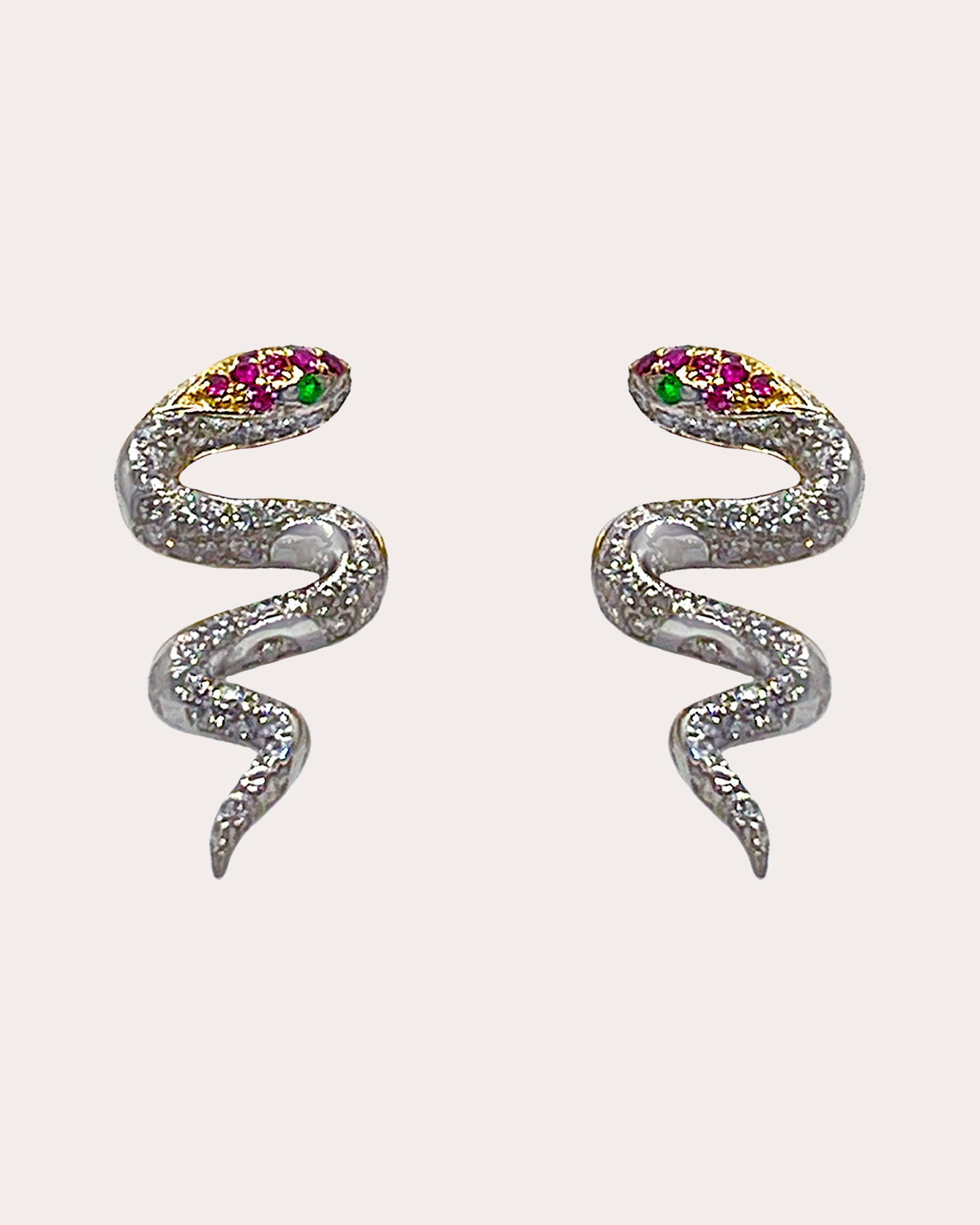 Ruby & Diamond Mini Chavín Snake Stud Earrings