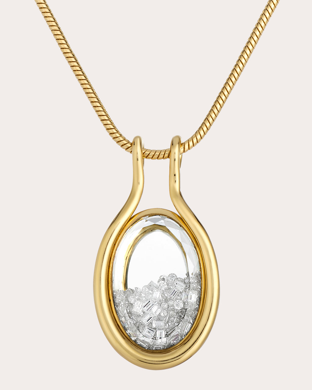 Diamond Cascavel Oval Shaker Pendant Necklace
