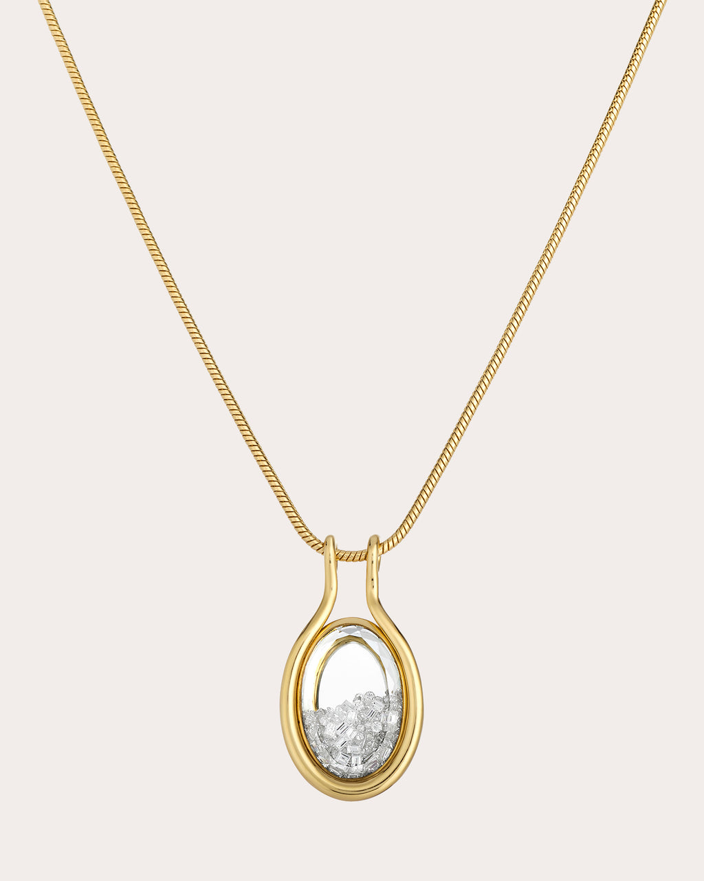 Diamond Cascavel Oval Shaker Pendant Necklace