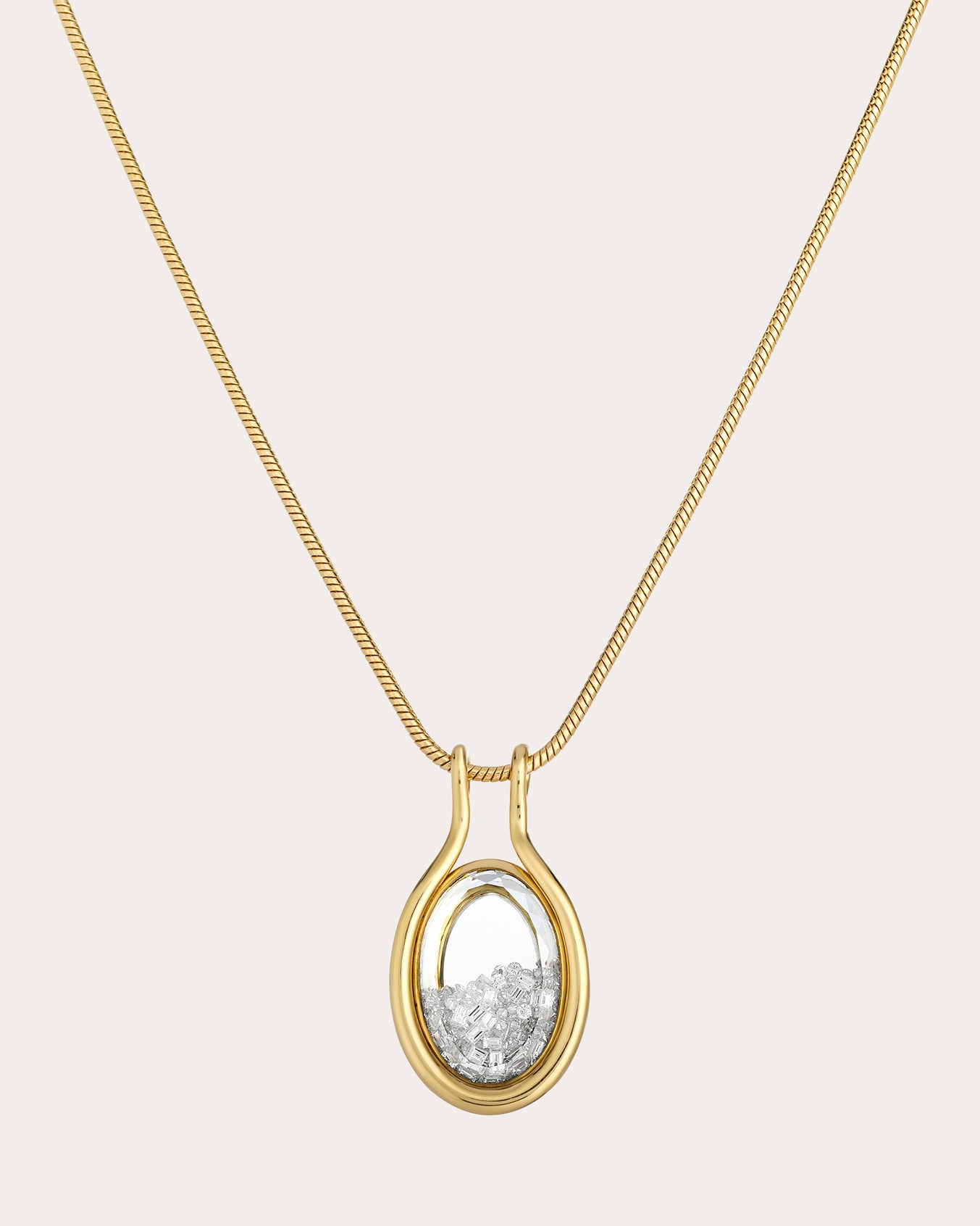 Diamond Cascavel Oval Shaker Pendant Necklace