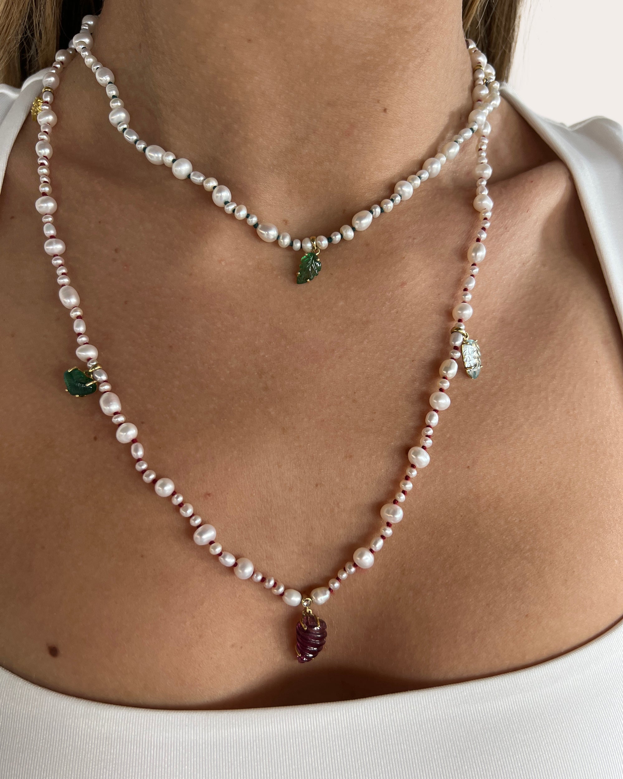 Muna 18K Gold Pearl and Emerald Pendant Necklace