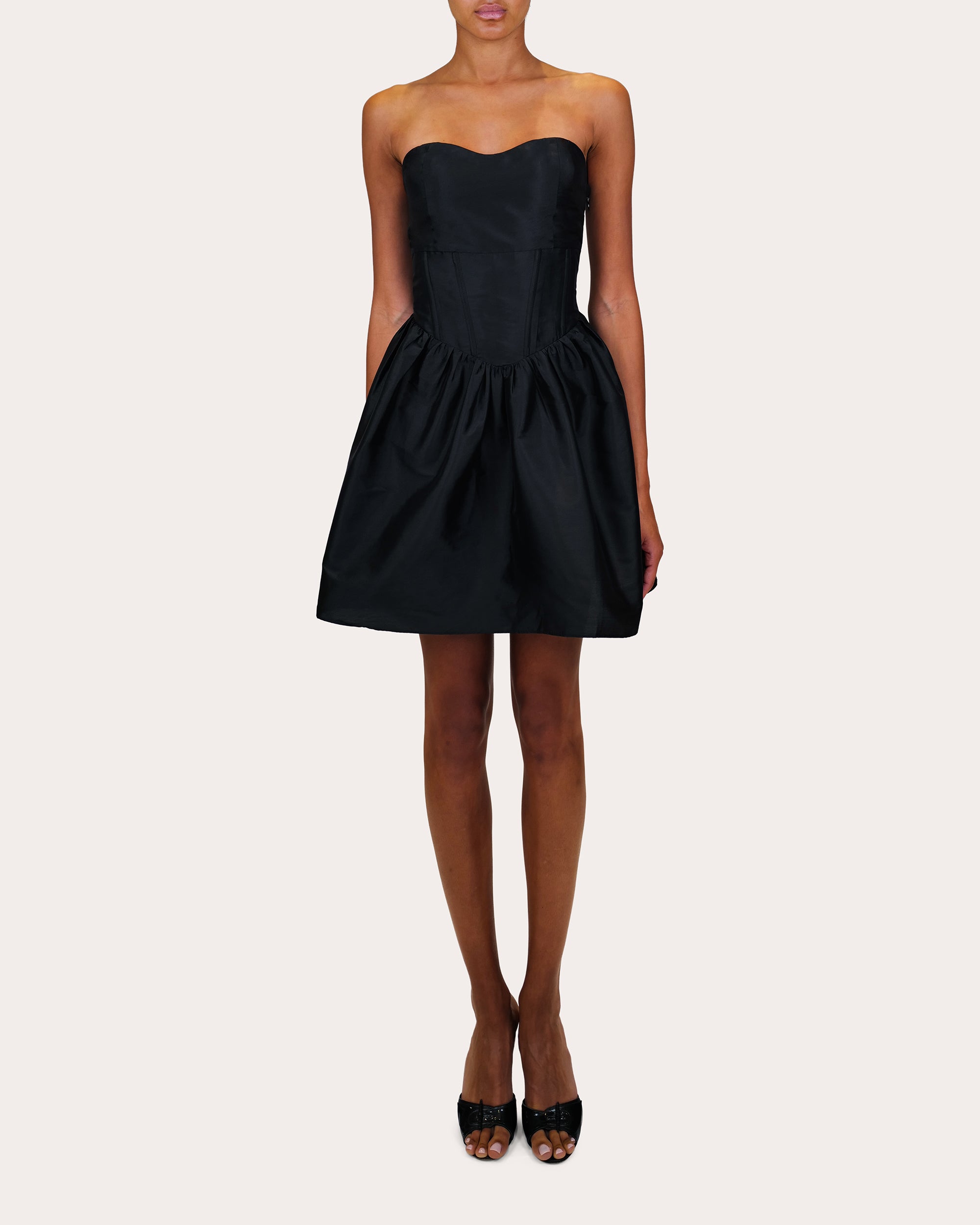 Naina Gathered Taffeta Strapless Mini Dress | Olivela Naina Gathered Taffeta Strapless Mini Dress | Olivela