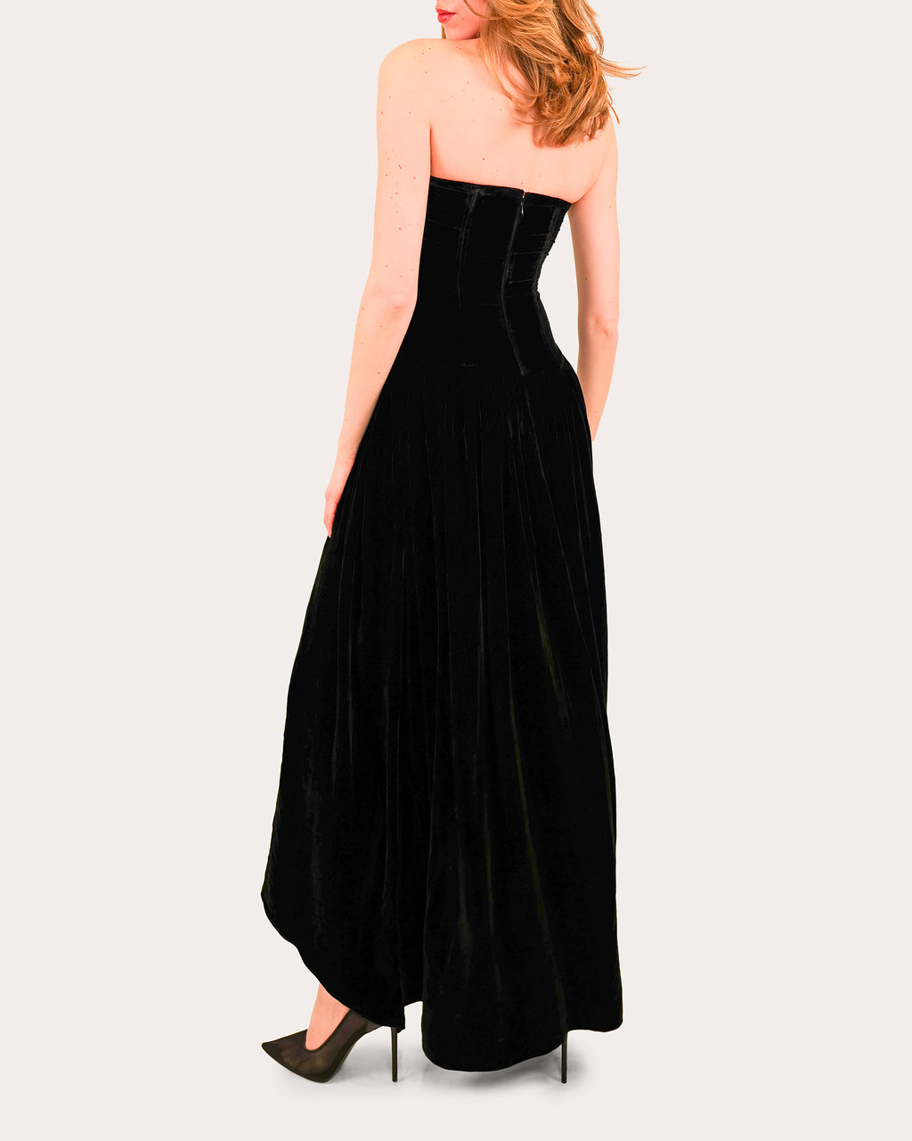 Nayara Velvet Corset High-Low Strapless Maxi Dress
