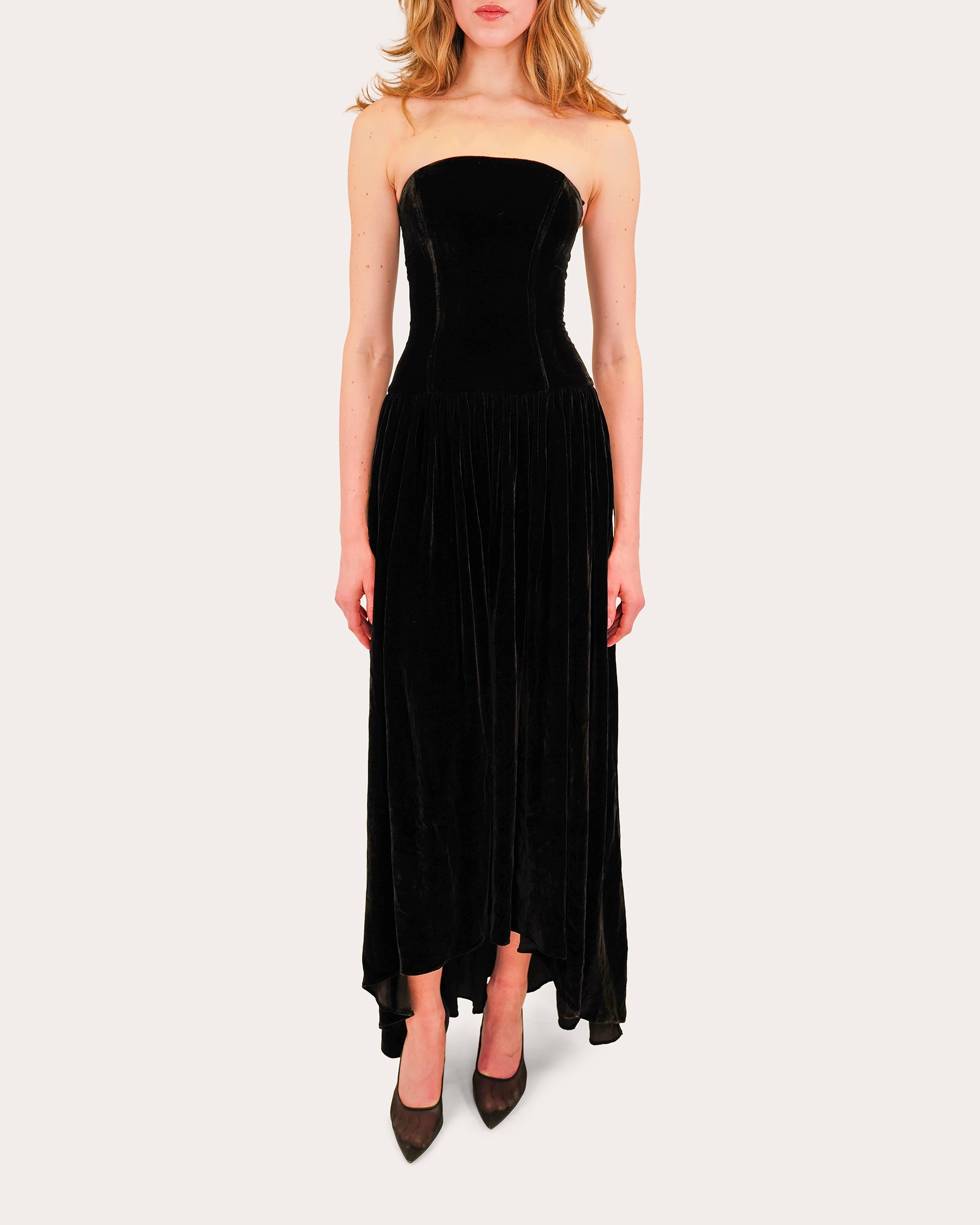 Nayara Velvet Corset High-Low Strapless Maxi Dress