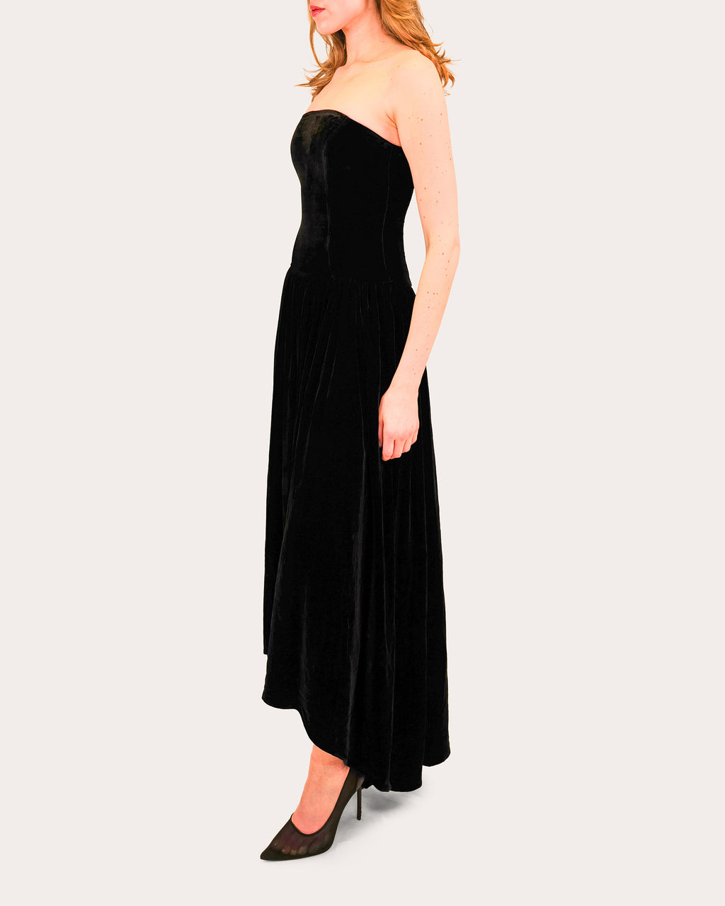 Nayara Velvet Corset High-Low Strapless Maxi Dress