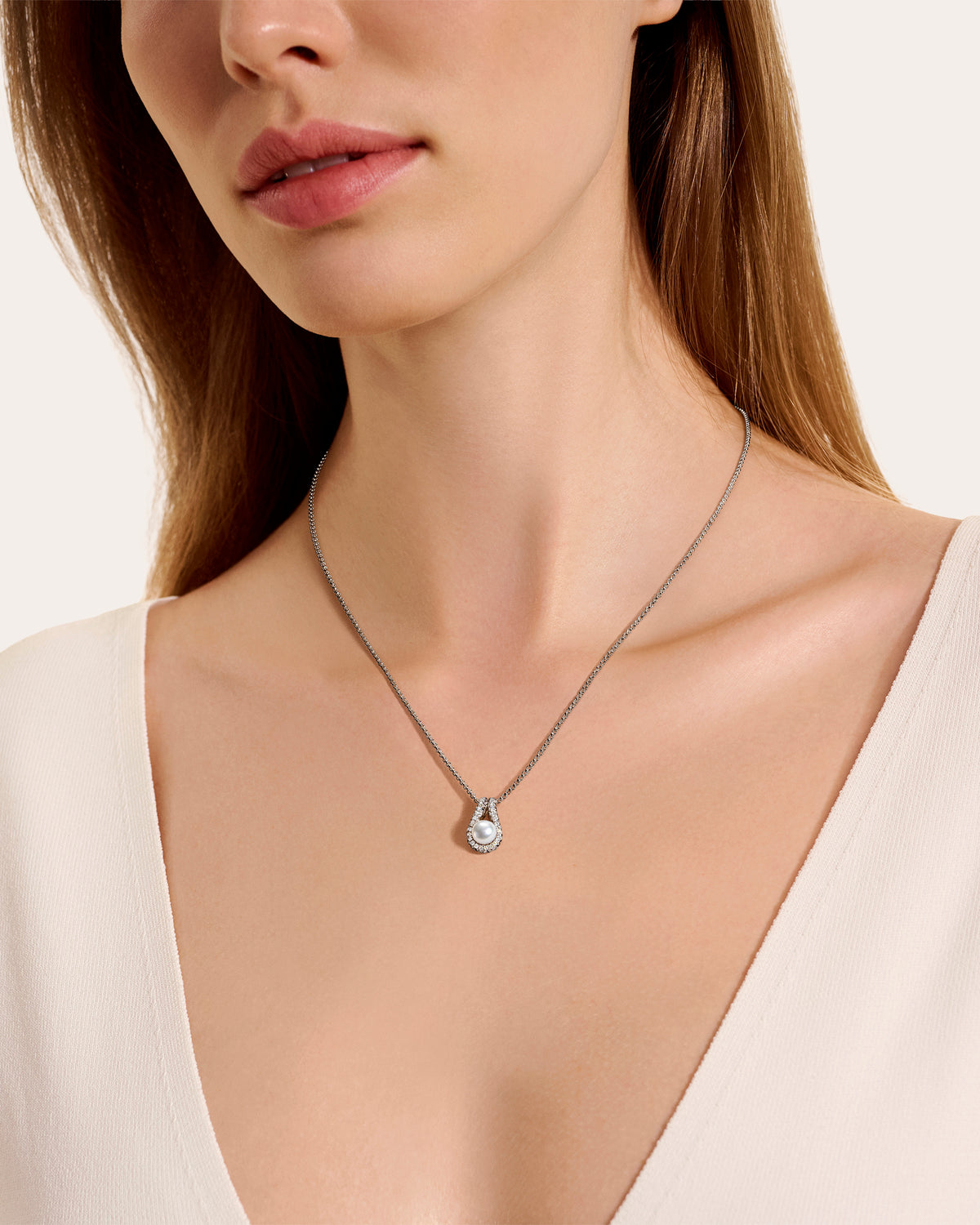 Cultured Pearl & Diamond Surf Pendant Necklace