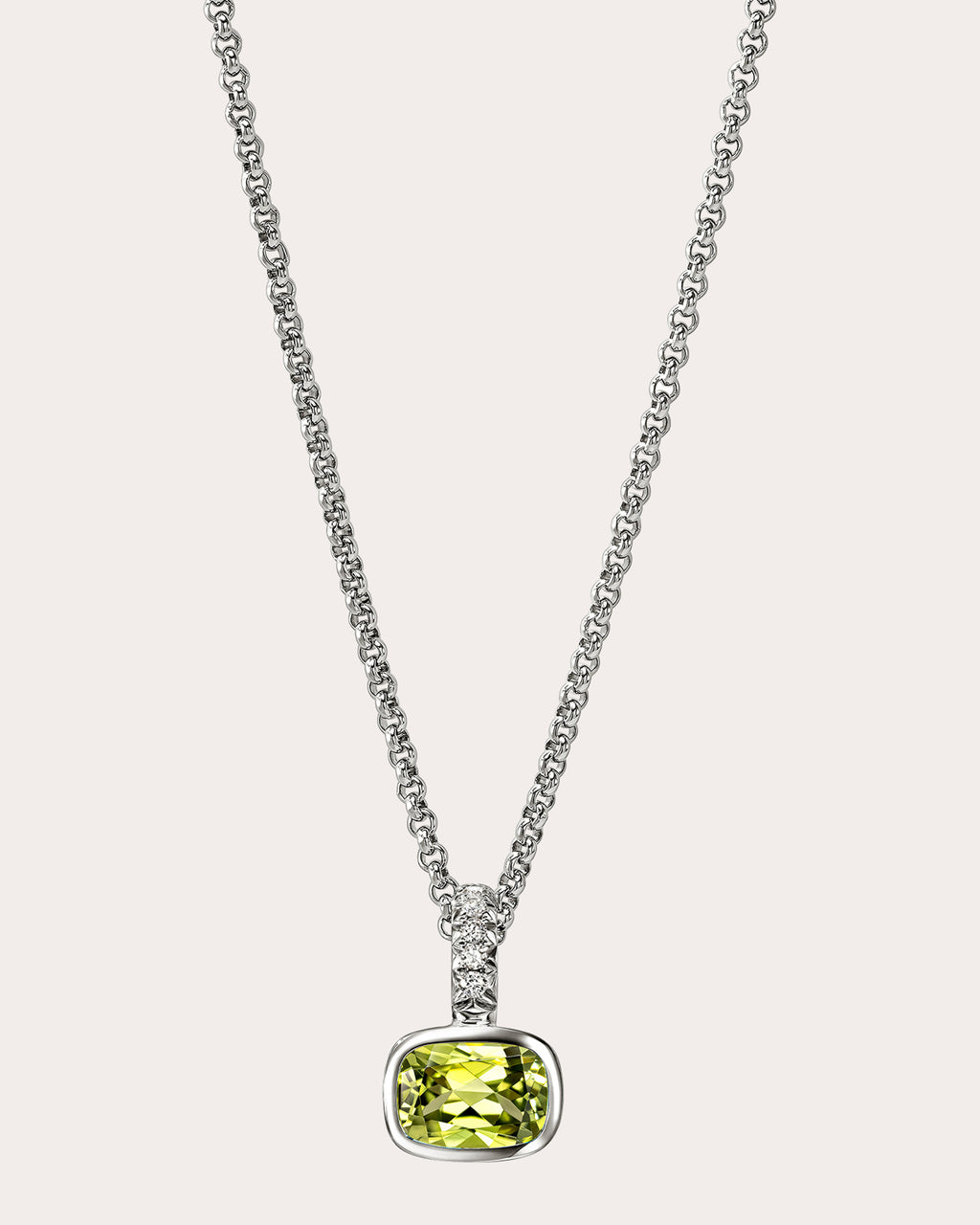 Peridot & Diamond Heishi Gem Pendant Necklace