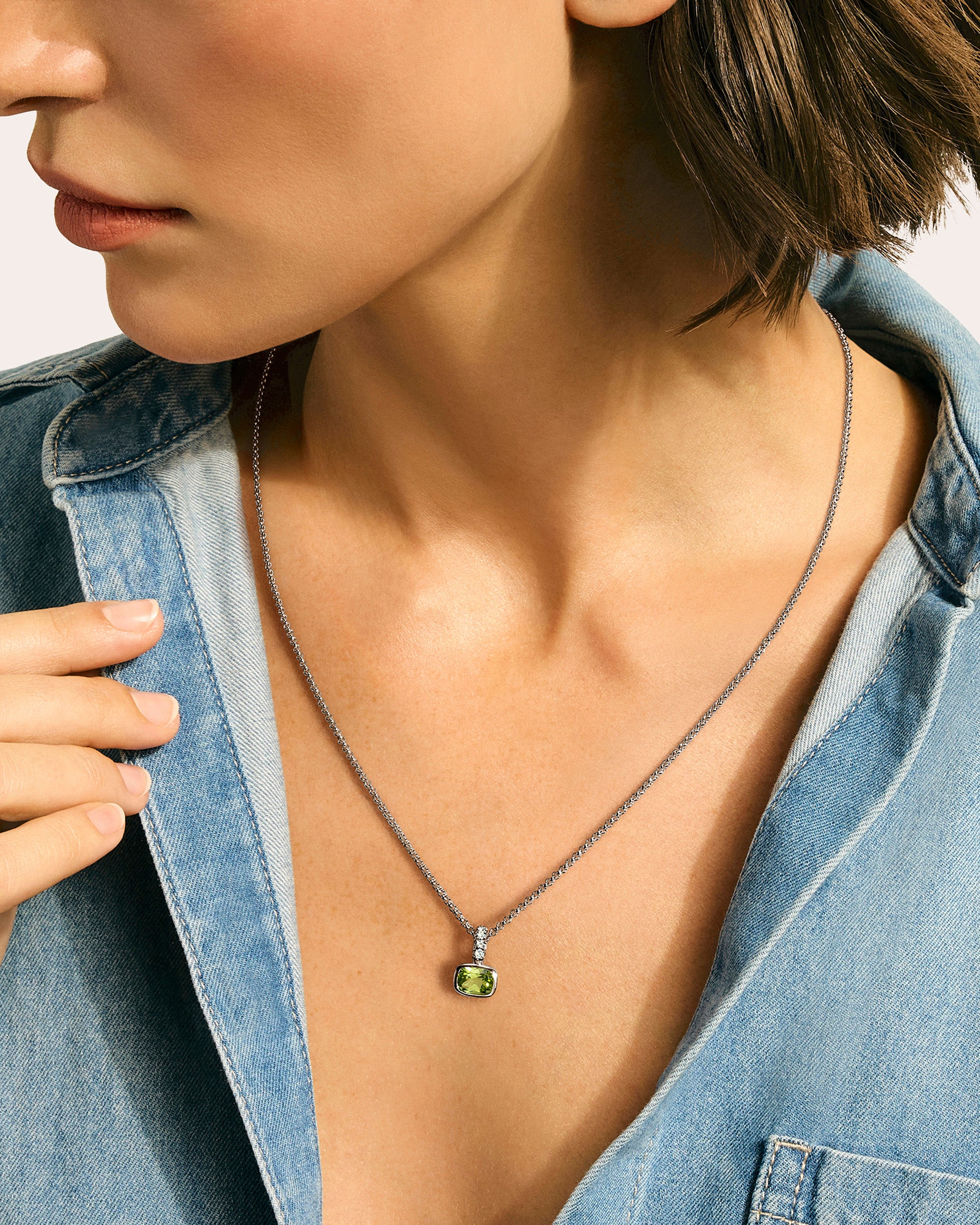 Peridot & Diamond Heishi Gem Pendant Necklace