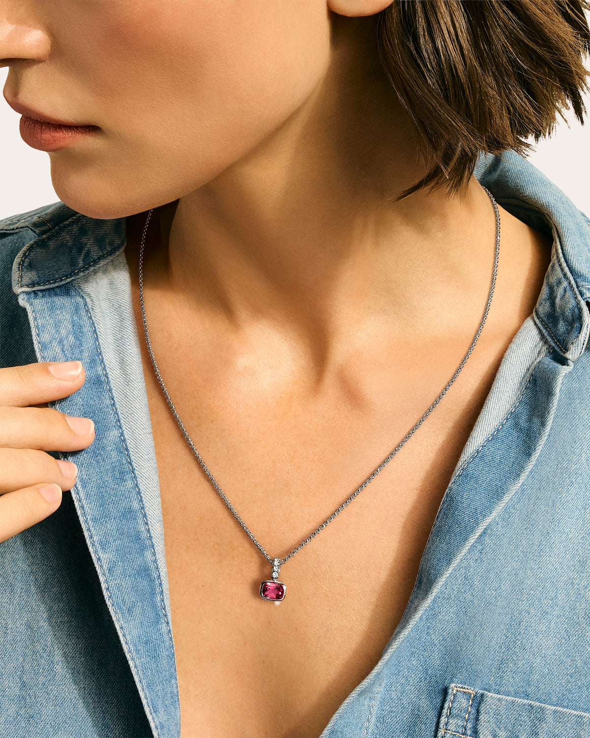 Rhodolite & Diamond Heishi Gem Pendant Necklace