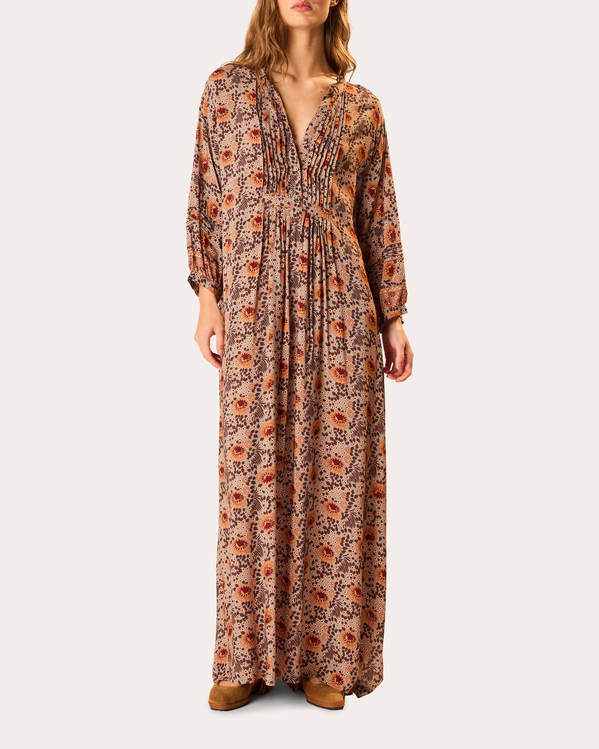 fiore maxi dress natalie martin Natalie Martin Fiore Floral Pleated Maxi Dress Size Small
