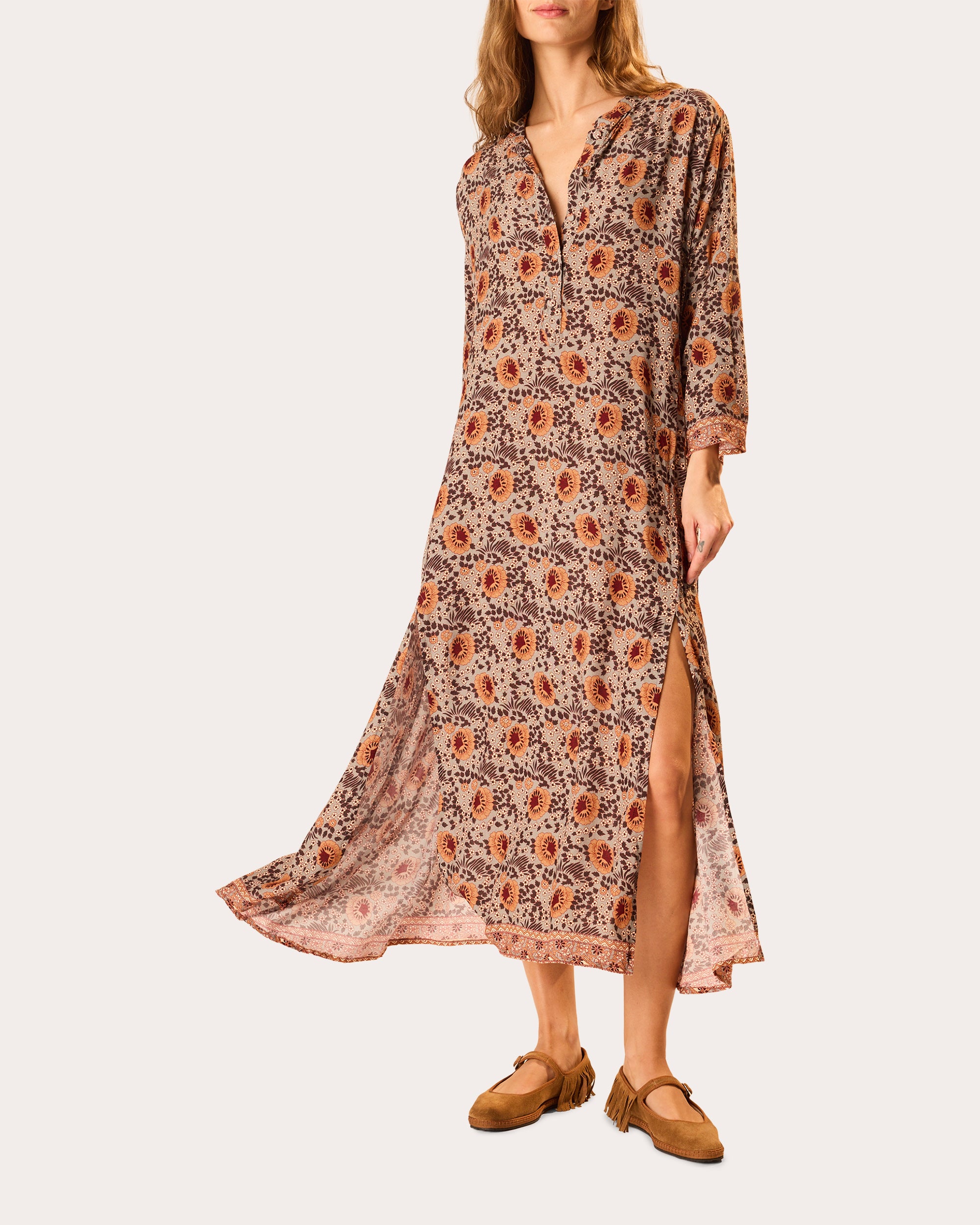 kaftan style midi dress Amiee Floral Midi Kaftan Dress Blue