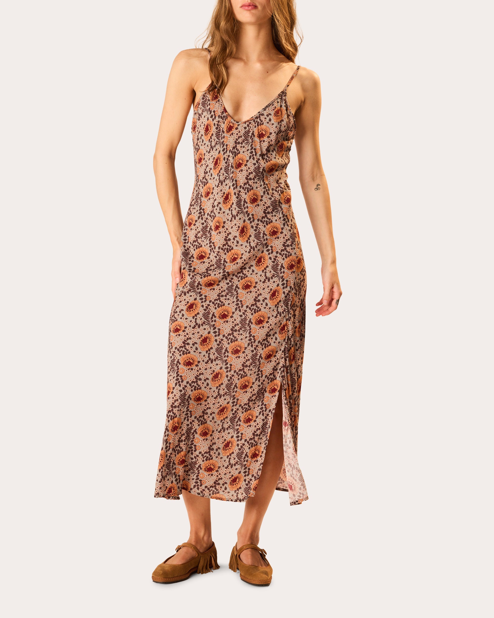 floral slip midi dress Val Lace Satin Slip Midi Dress