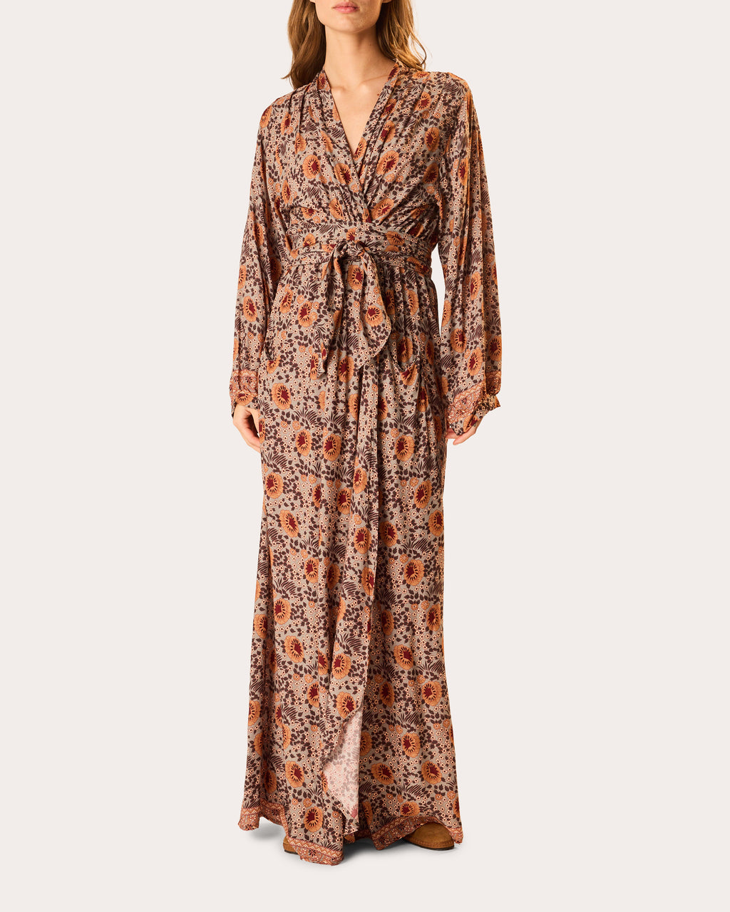 Nico Floral Belted Long-Sleeve Maxi Dress
