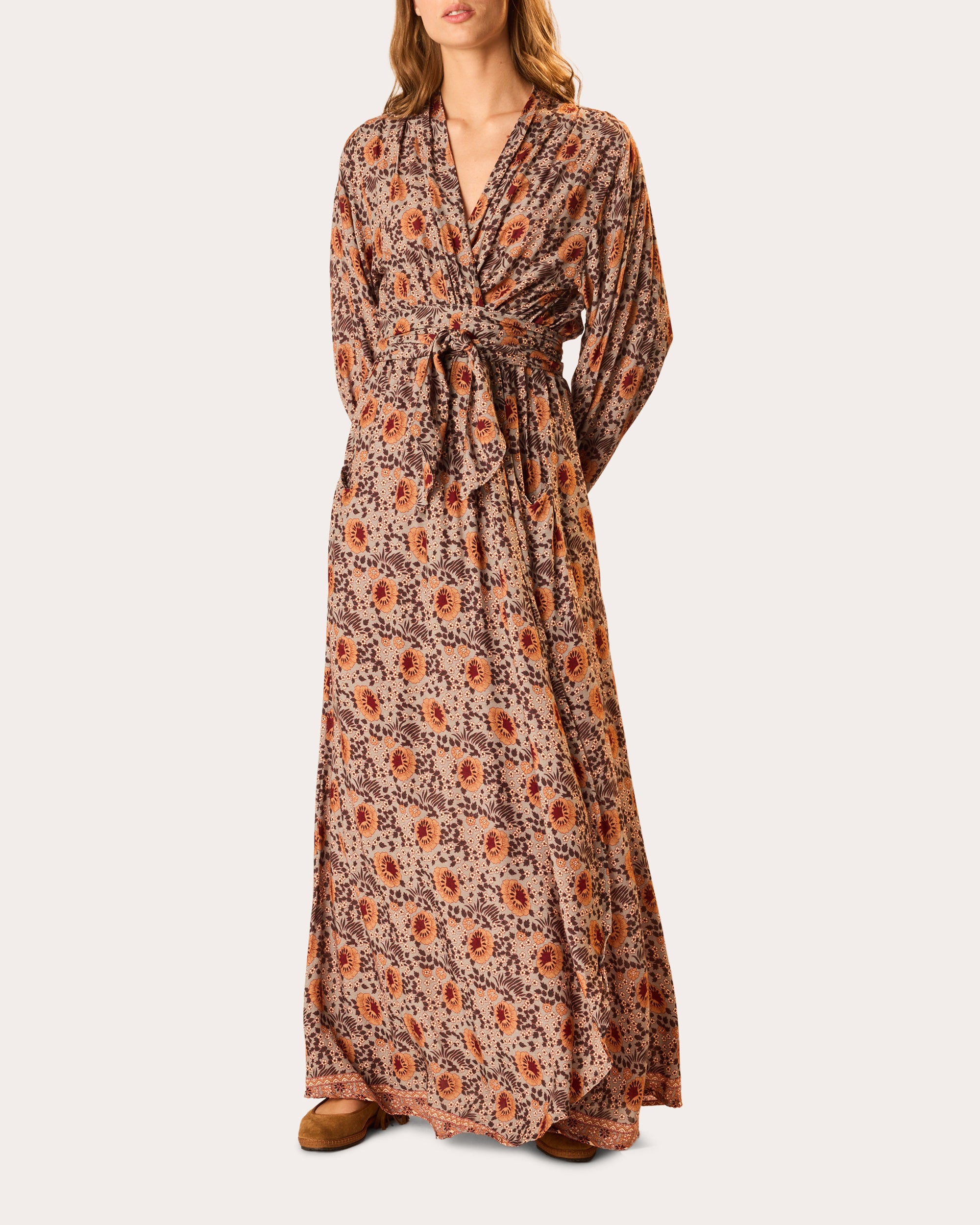 Nico Floral Belted Long-Sleeve Maxi Dress