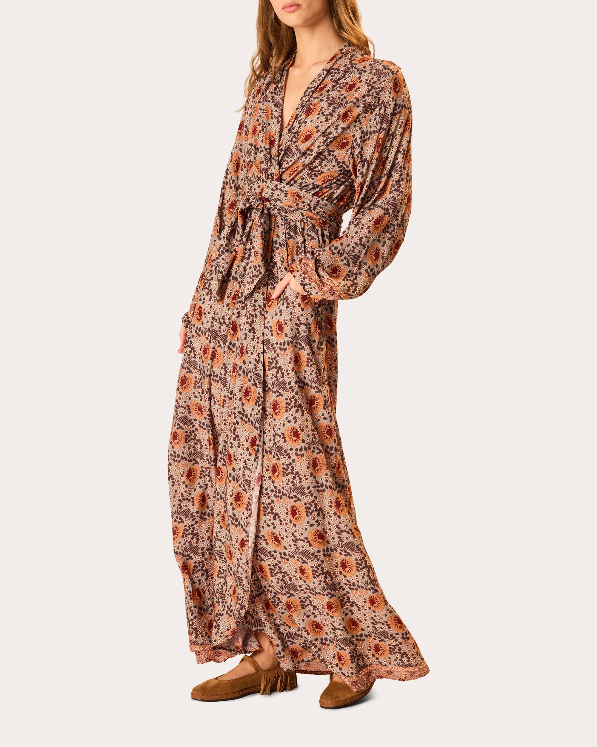 Nico Floral Belted Long-Sleeve Maxi Dress
