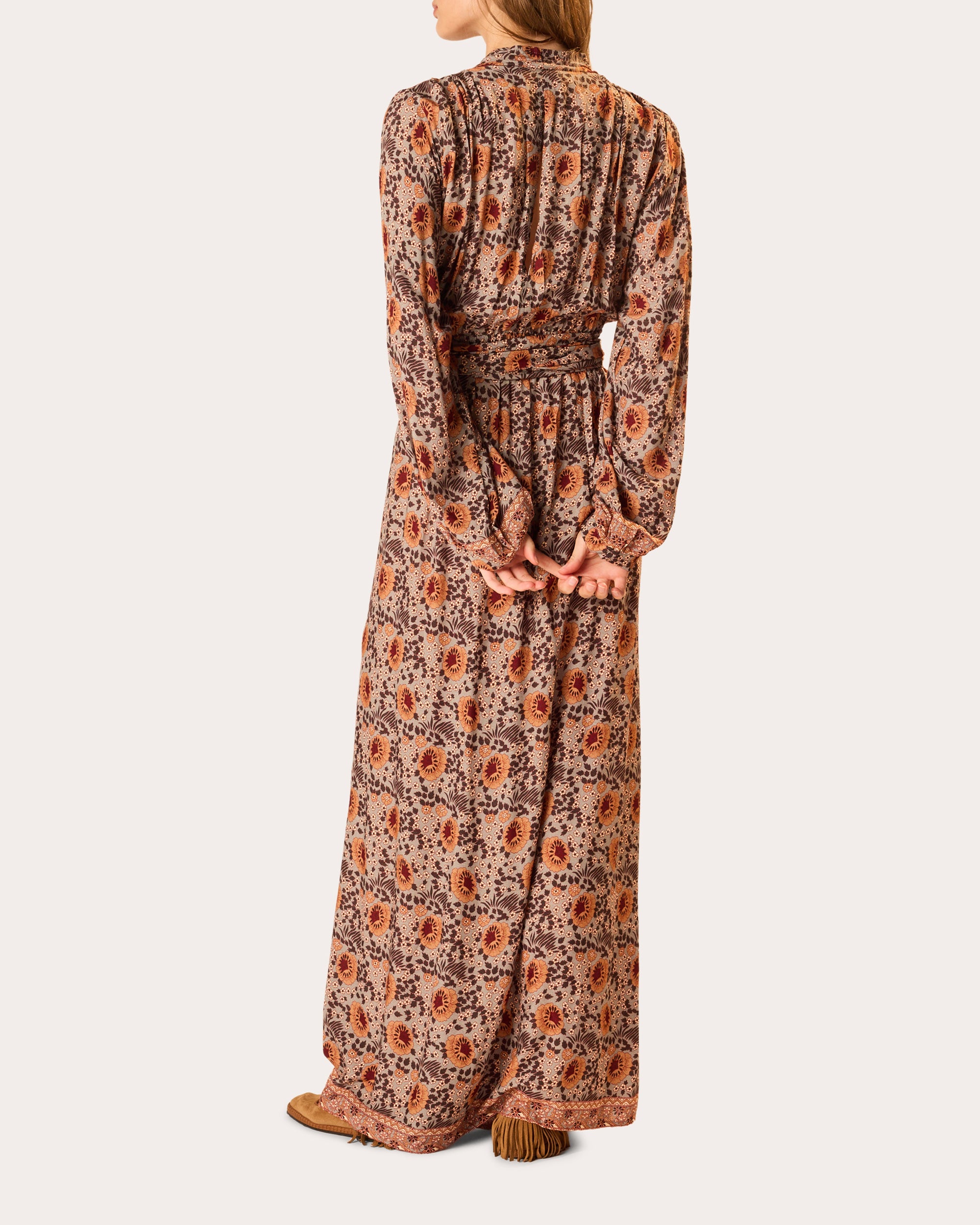 Nico Floral Belted Long-Sleeve Maxi Dress
