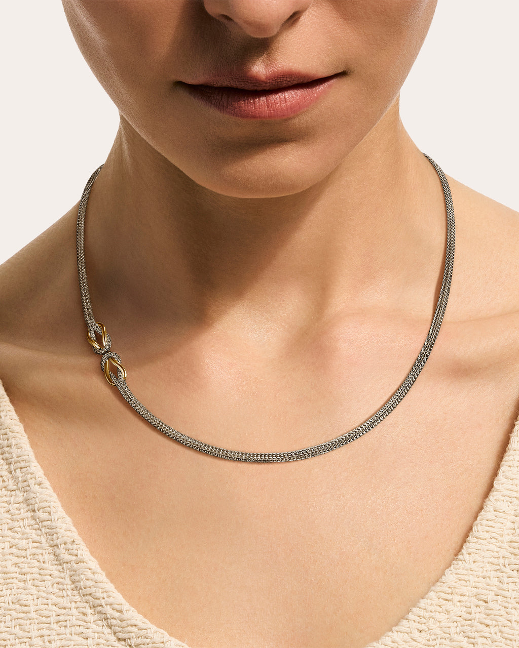 Two-Tone Infinite Love Knot Station Necklace