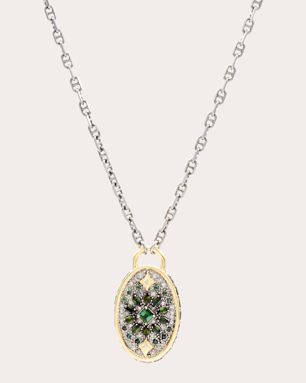 Diamond & Tourmaline Shield Pendant Necklace